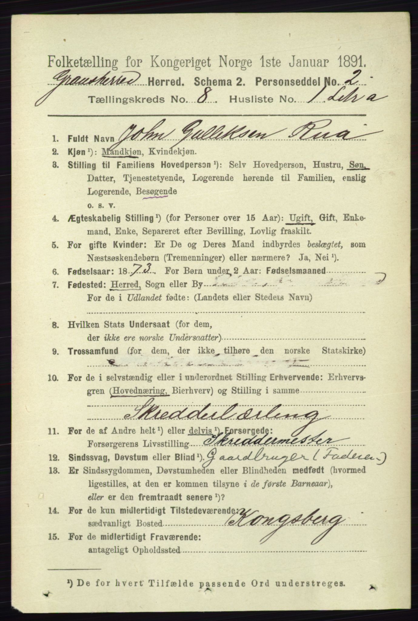 RA, 1891 census for 0824 Gransherad, 1891, p. 1411