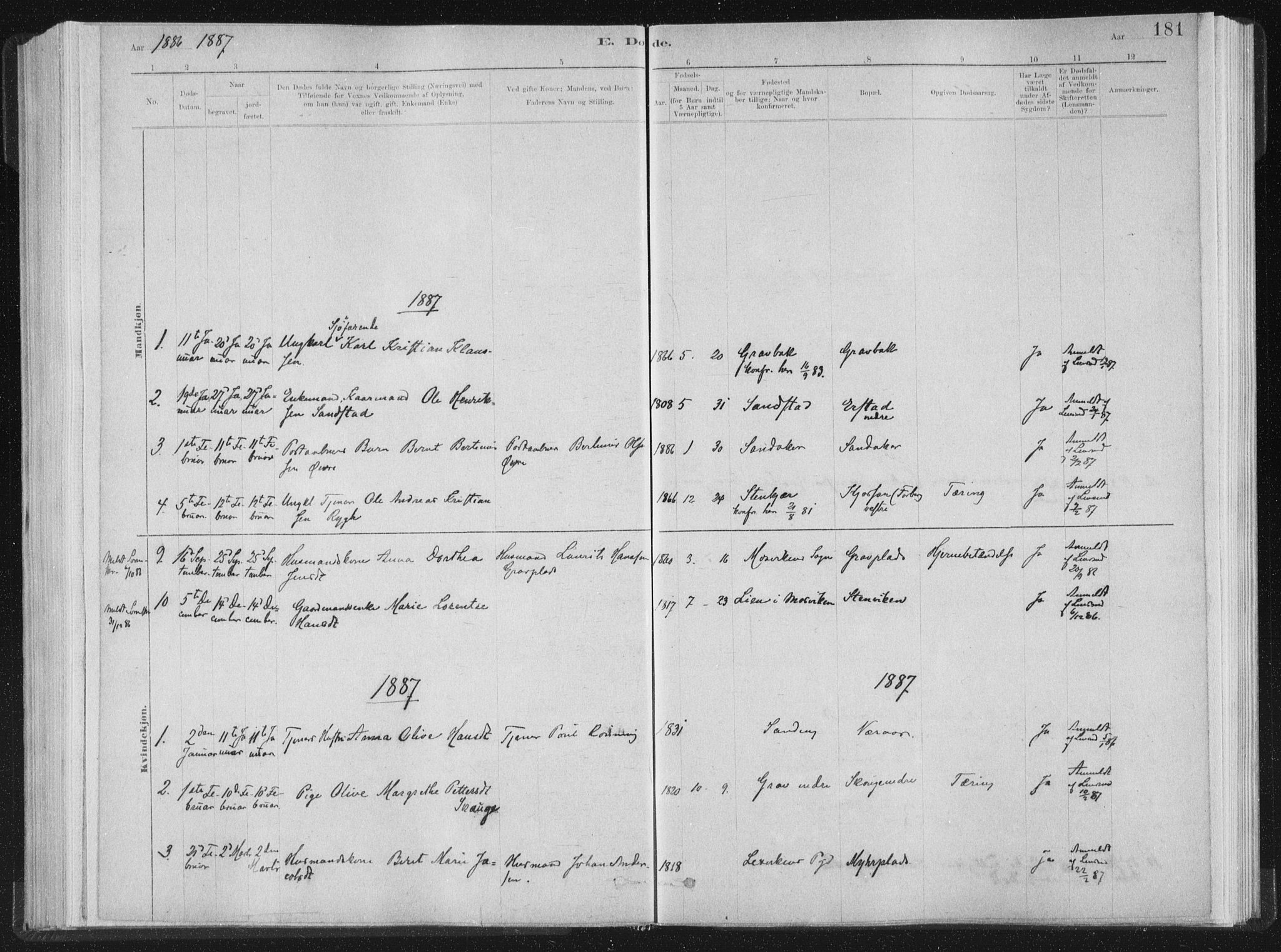 Ministerialprotokoller, klokkerbøker og fødselsregistre - Nord-Trøndelag, SAT/A-1458/722/L0220: Parish register (official) no. 722A07, 1881-1908, p. 181
