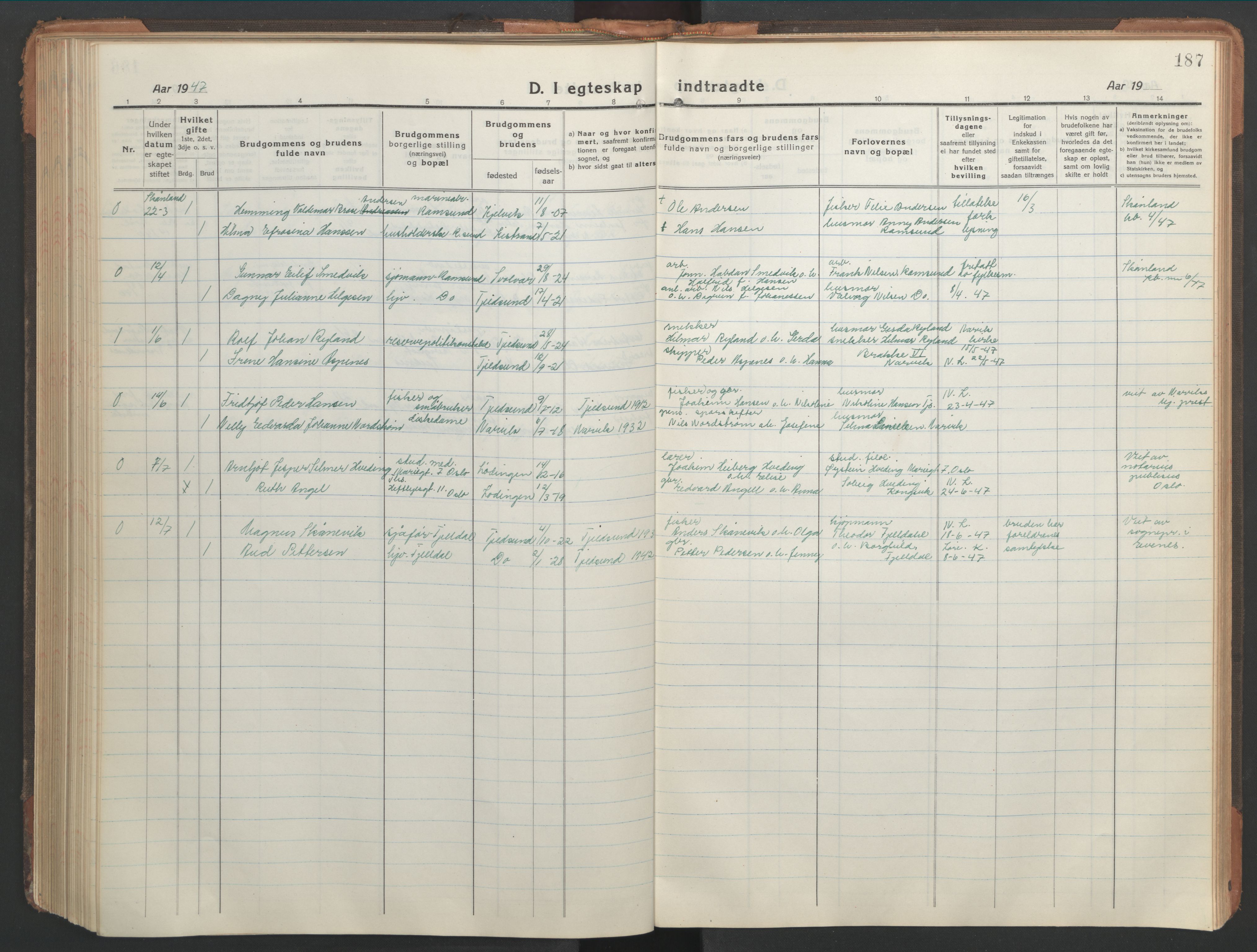 Ministerialprotokoller, klokkerbøker og fødselsregistre - Nordland, AV/SAT-A-1459/865/L0933: Parish register (copy) no. 865C05, 1917-1947, p. 187