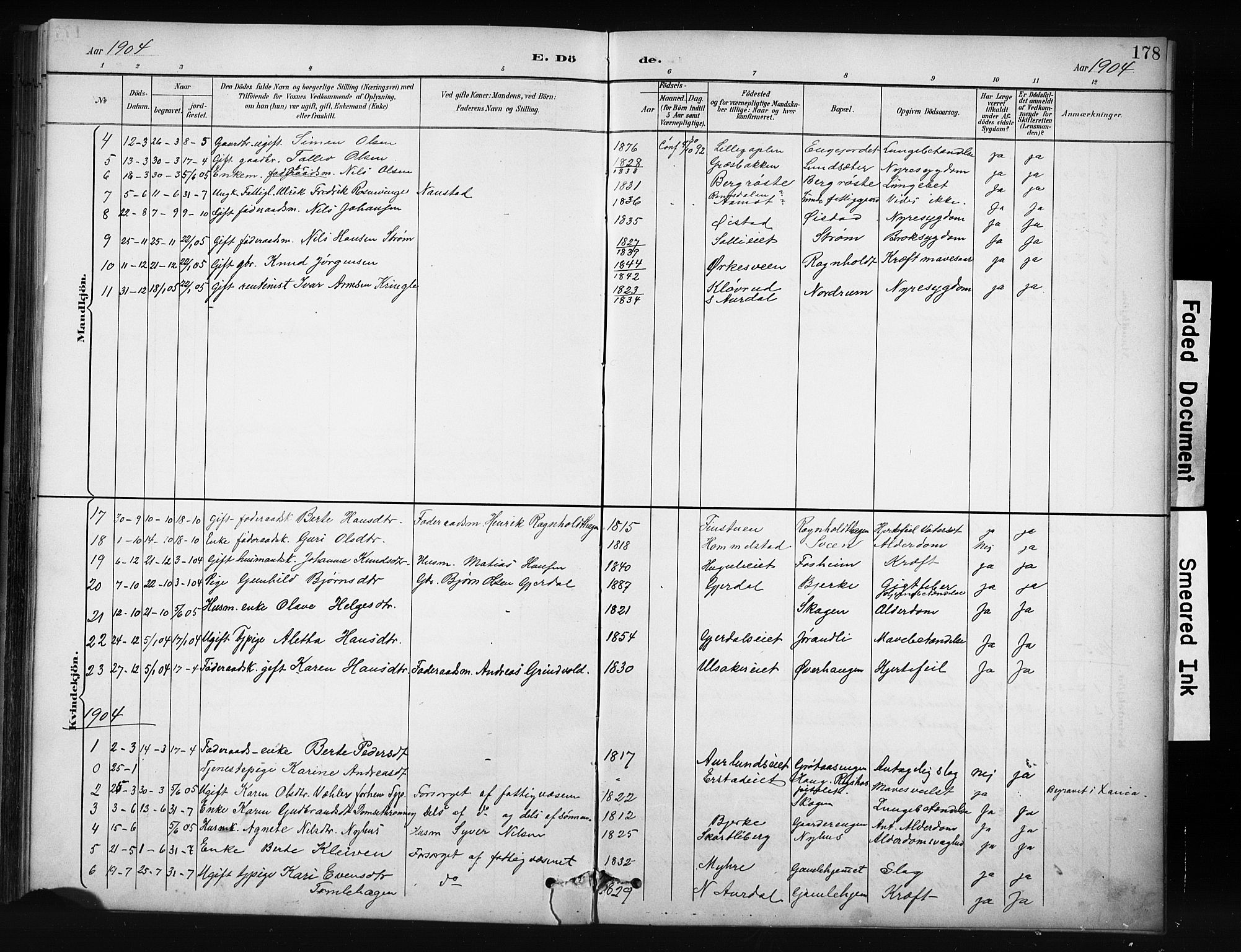 Nordre Land prestekontor, SAH/PREST-124/H/Ha/Hab/L0012: Parish register (copy) no. 12, 1891-1909, p. 178