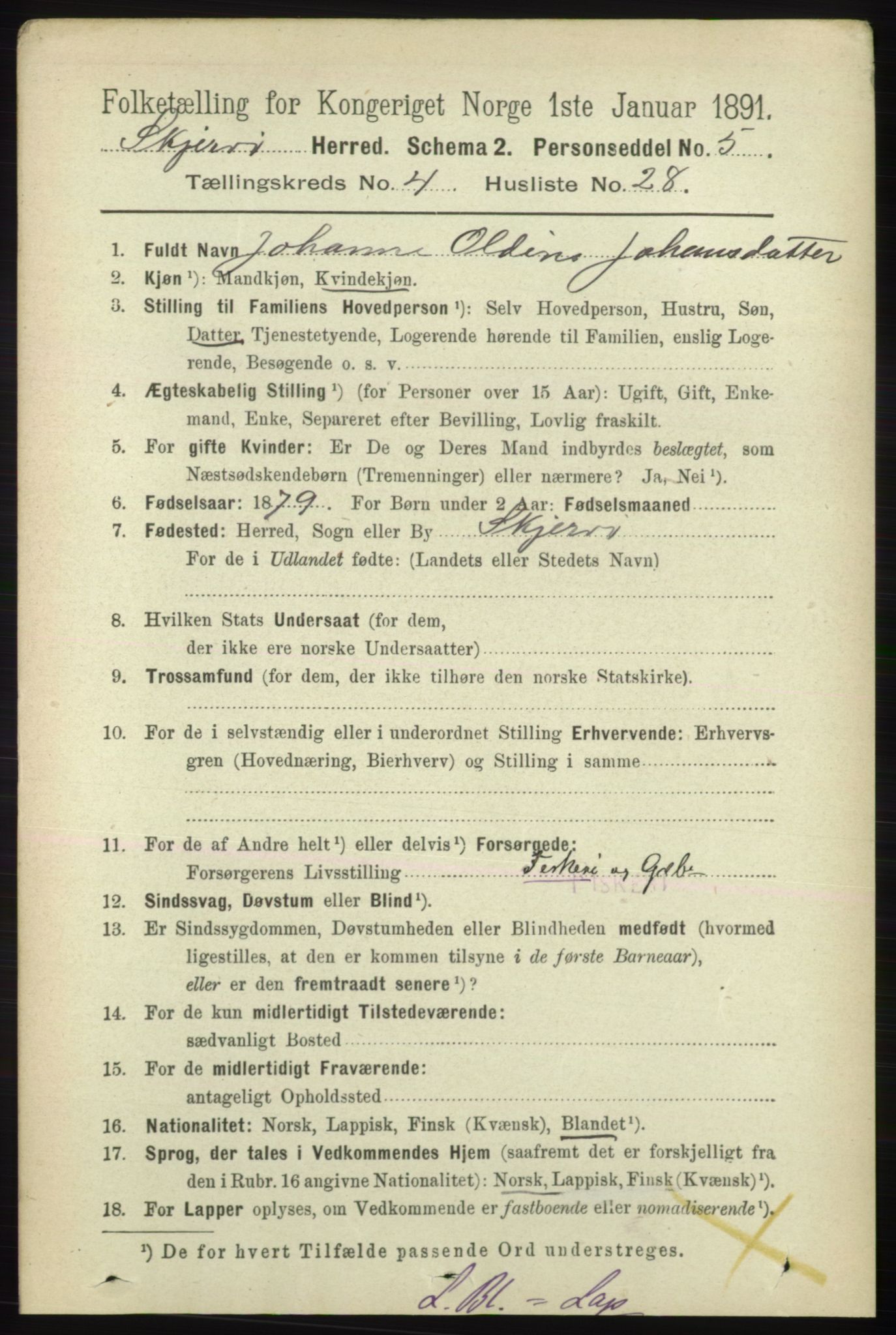 RA, 1891 census for 1941 Skjervøy, 1891, p. 2505