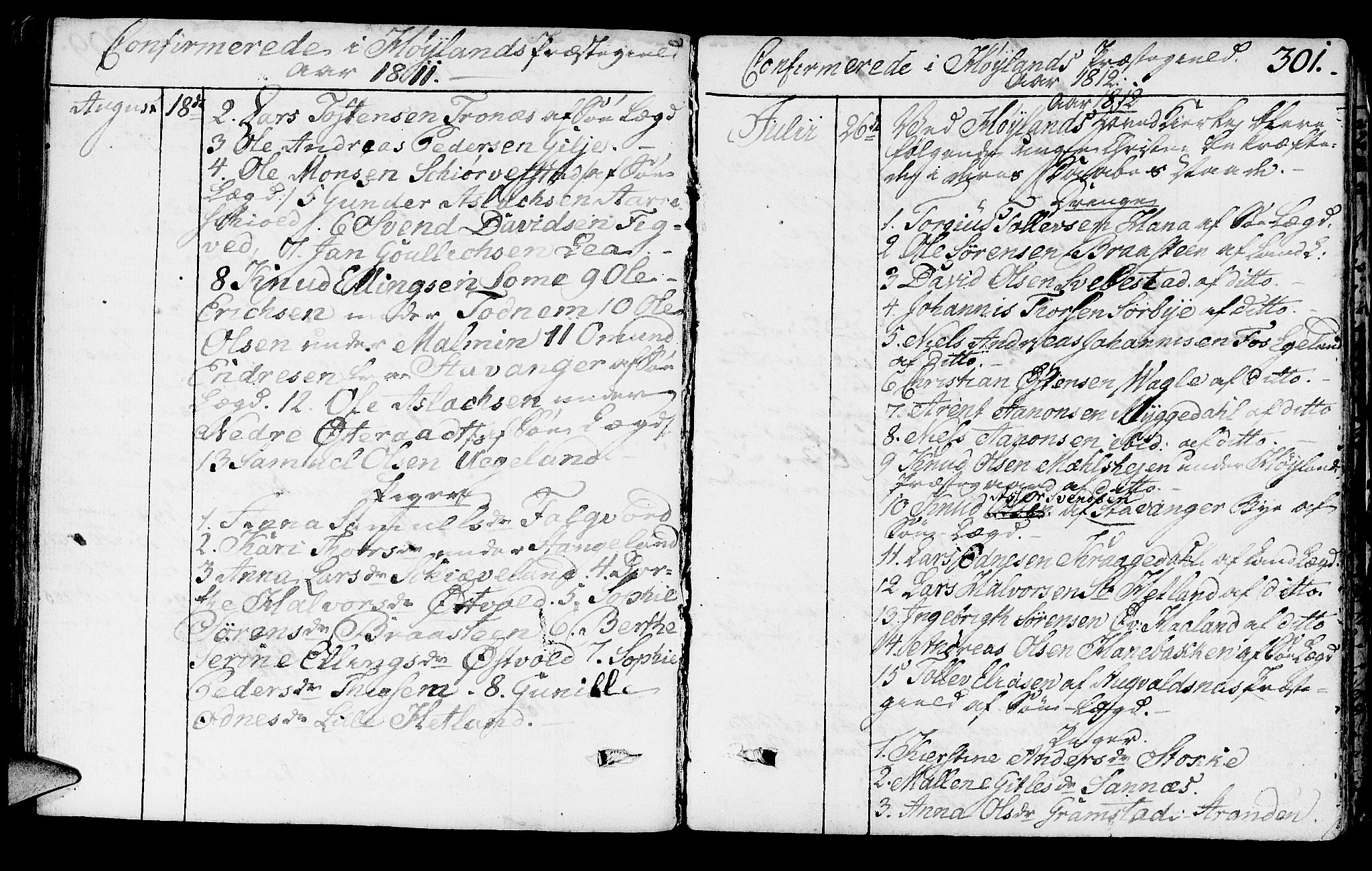 Høyland sokneprestkontor, AV/SAST-A-101799/001/30BA/L0005: Parish register (official) no. A 5, 1804-1815, p. 301