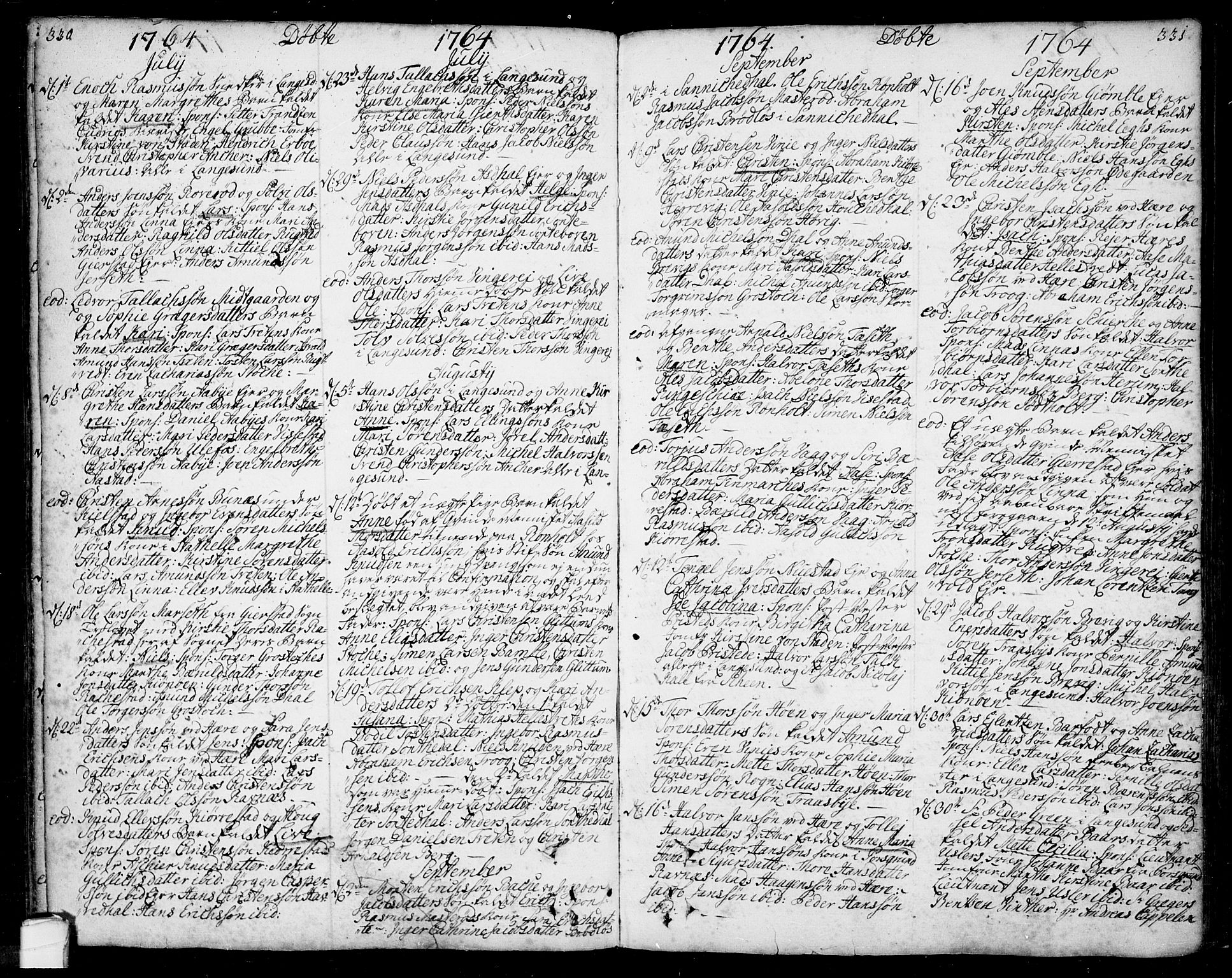 Bamble kirkebøker, SAKO/A-253/F/Fa/L0001: Parish register (official) no. I 1, 1702-1774, p. 330-331