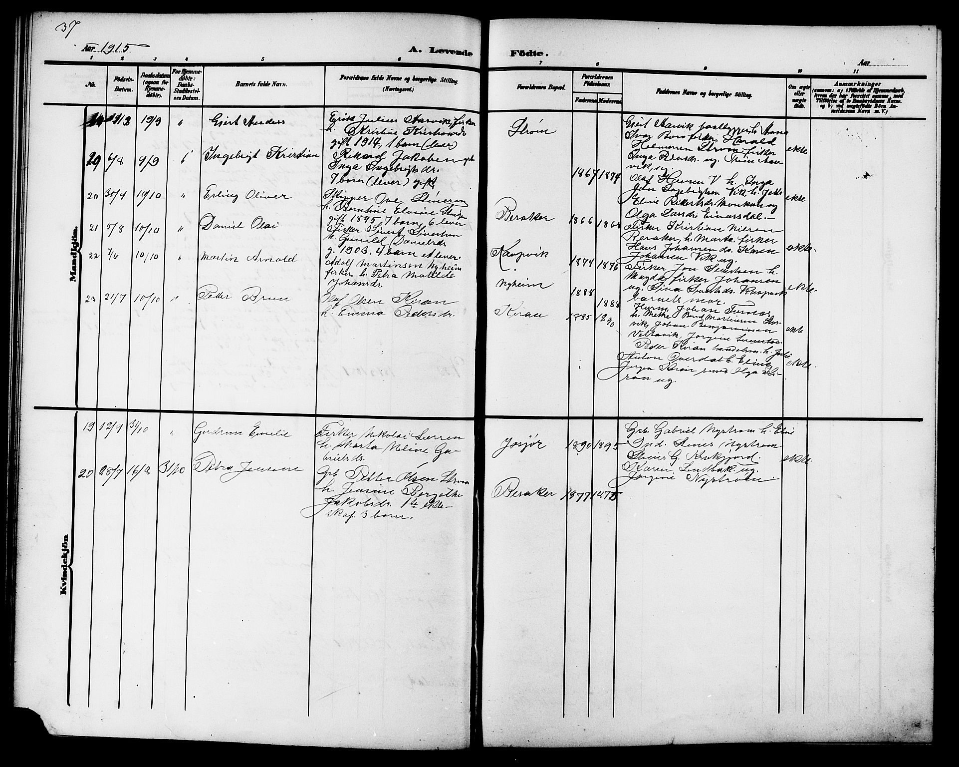 Ministerialprotokoller, klokkerbøker og fødselsregistre - Sør-Trøndelag, SAT/A-1456/657/L0717: Parish register (copy) no. 657C04, 1904-1923, p. 37