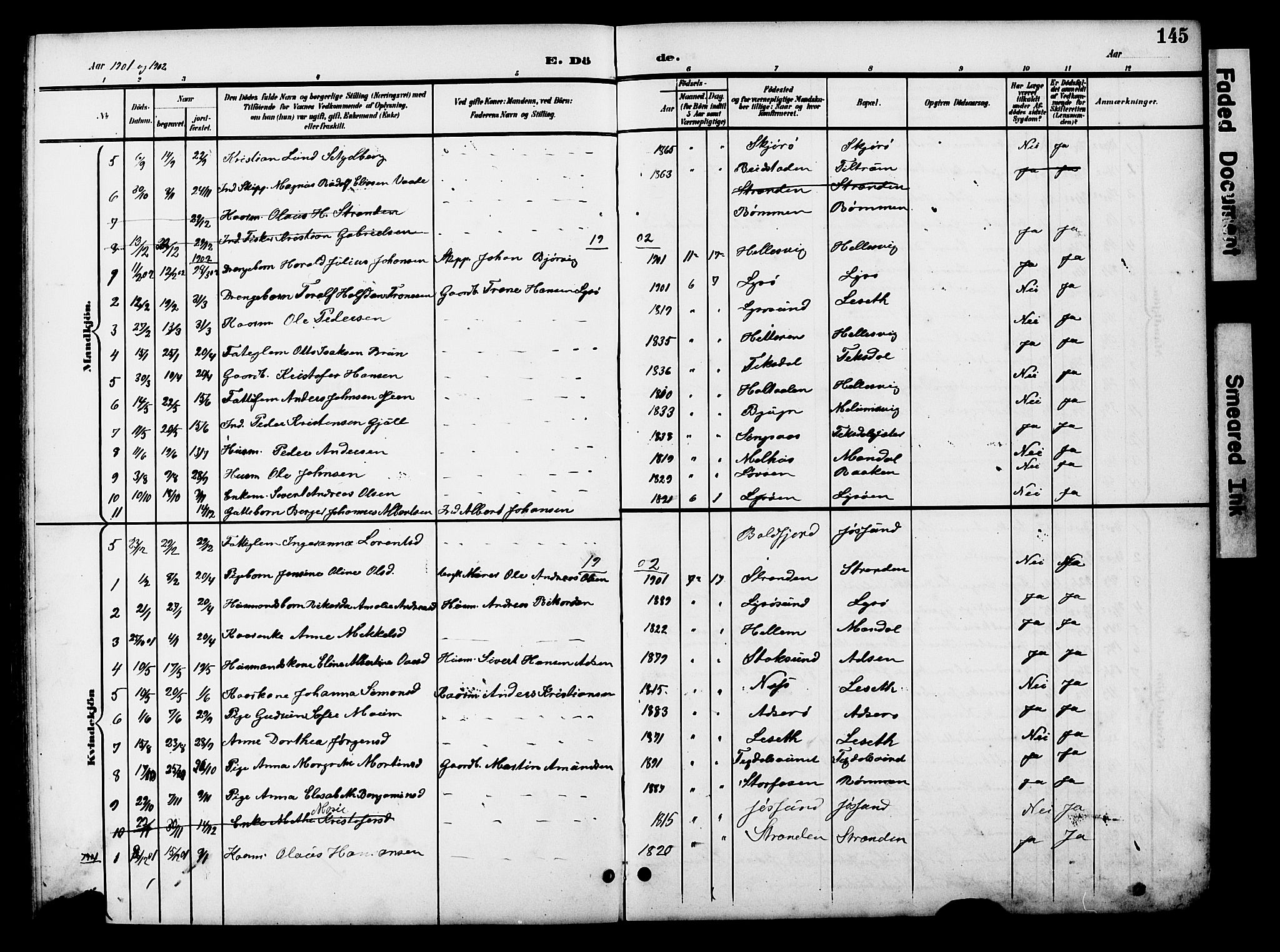 Ministerialprotokoller, klokkerbøker og fødselsregistre - Sør-Trøndelag, SAT/A-1456/654/L0666: Parish register (copy) no. 654C02, 1901-1925, p. 145
