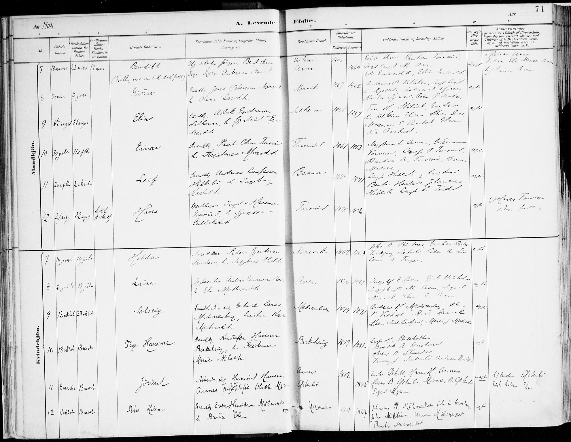 Lavik sokneprestembete, AV/SAB-A-80901: Parish register (official) no. B 1, 1882-1908, p. 71