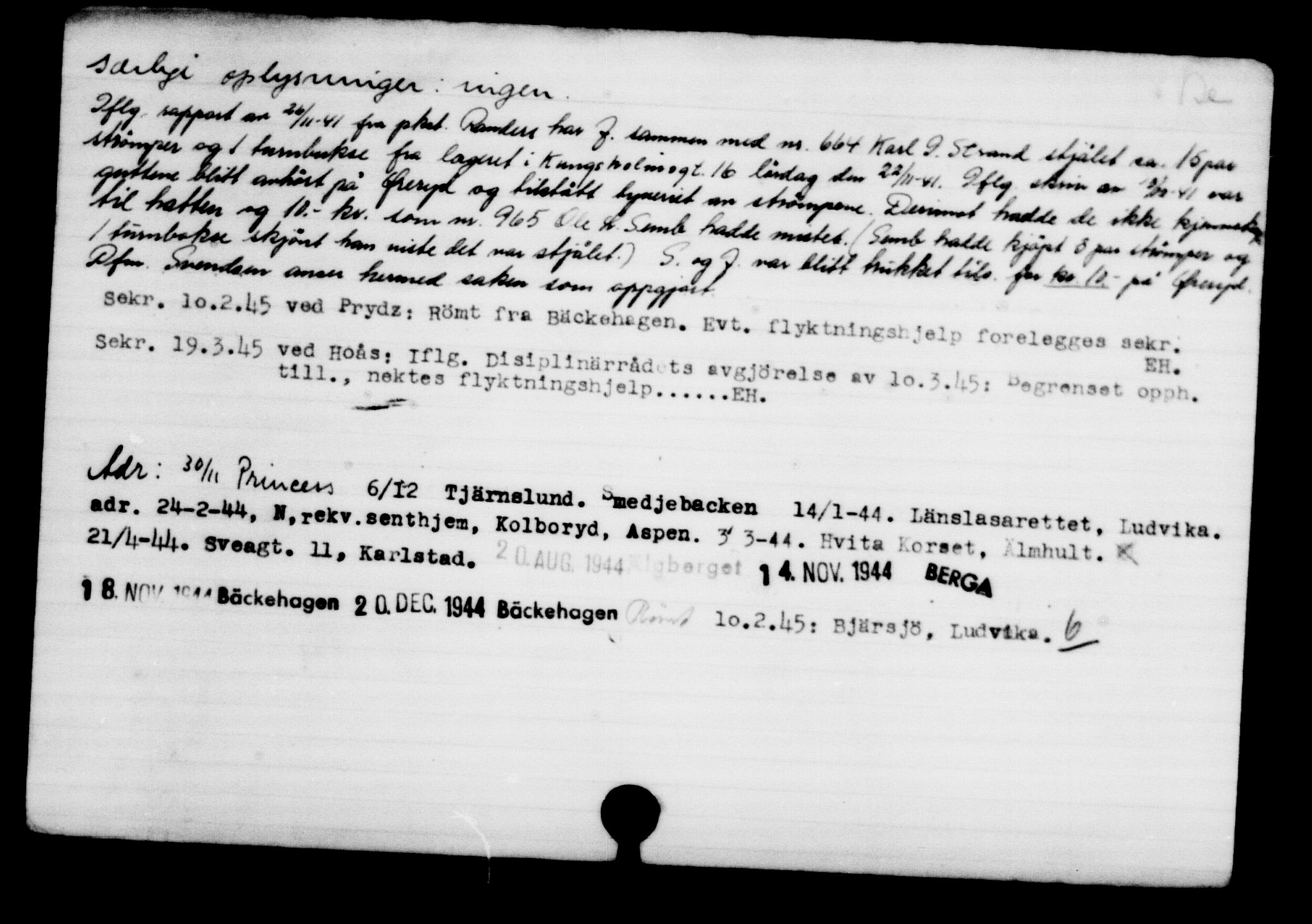 Utenriksstasjonene, Legasjonen i Stockholm, Flyktningkontoret, AV/RA-S-6753/V/Va/L0001: Kjesäterkartoteket, flyktninger med registreringsnr. 1-1000, 1940-1945, p. 1513