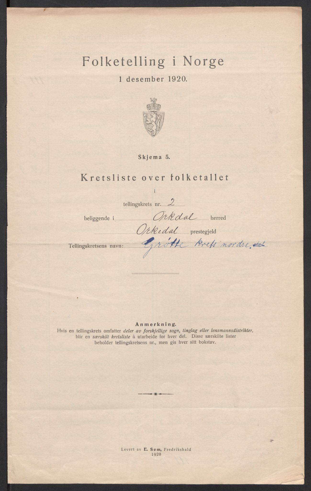 SAT, 1920 census for Orkdal, 1920, p. 11