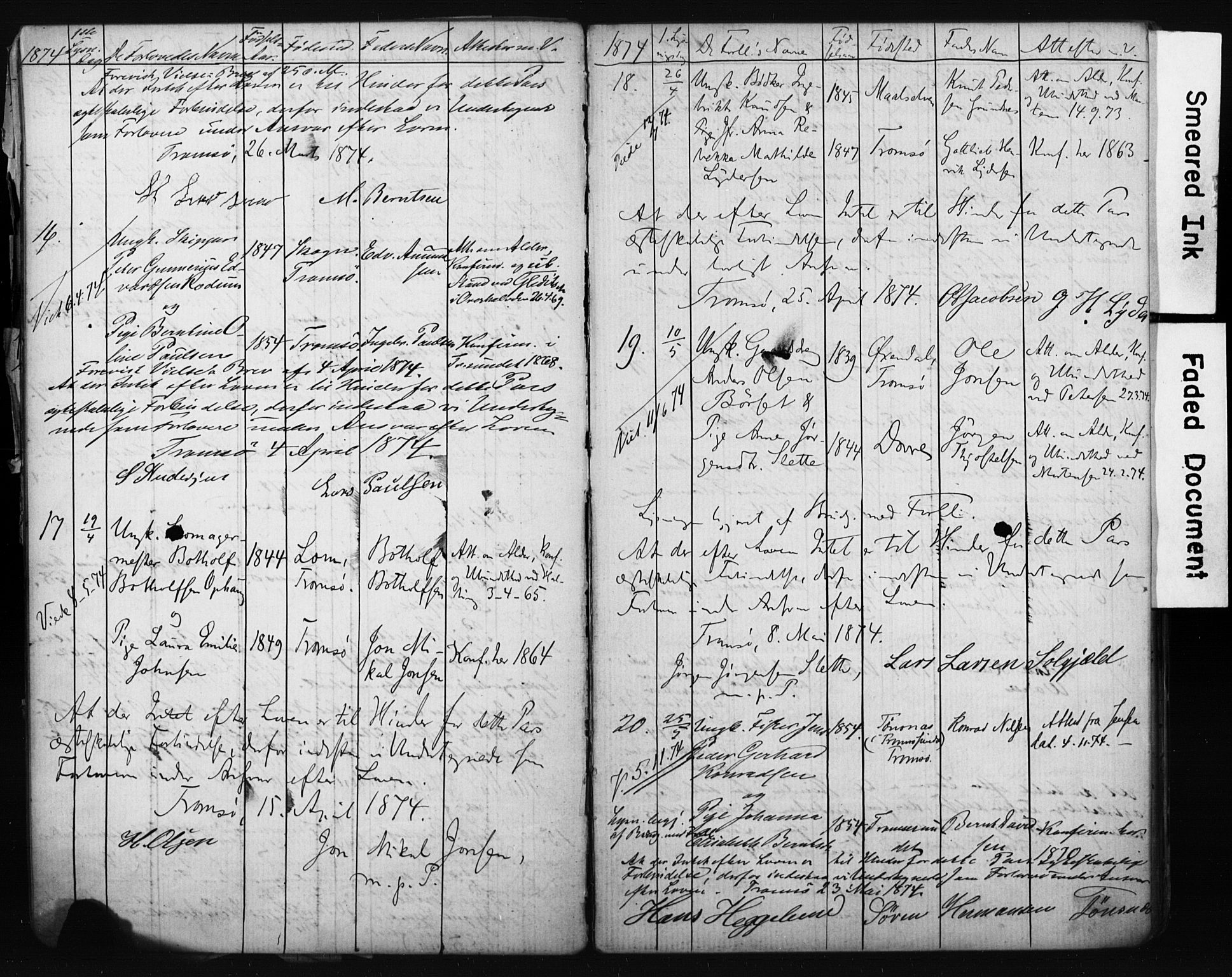 Tromsø sokneprestkontor/stiftsprosti/domprosti, AV/SATØ-S-1343/H/Hc/L0098: Banns register no. 4, 1872-1883