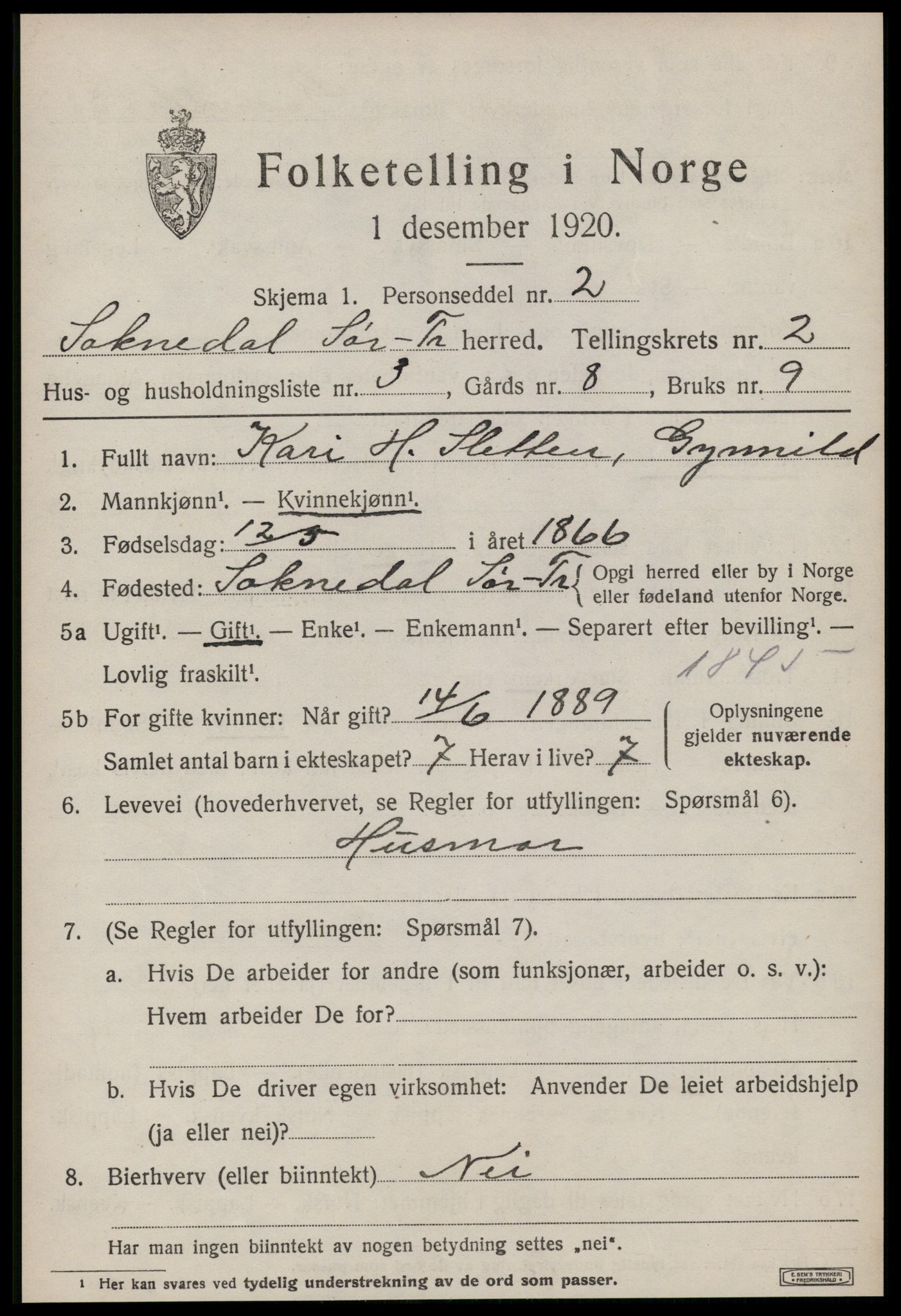 SAT, 1920 census for Soknedal, 1920, p. 1248