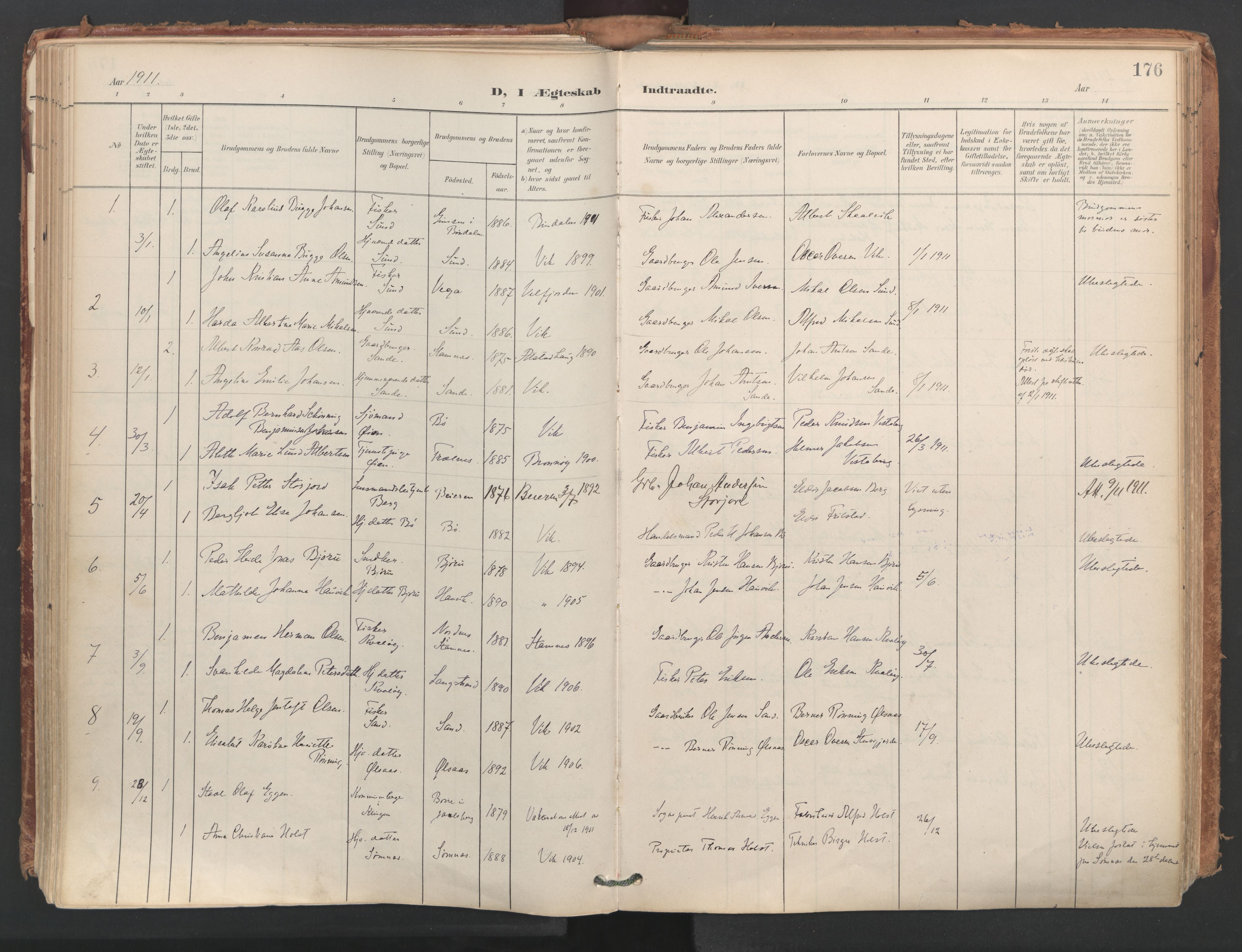 Ministerialprotokoller, klokkerbøker og fødselsregistre - Nordland, AV/SAT-A-1459/812/L0180: Parish register (official) no. 812A09, 1901-1915, p. 176
