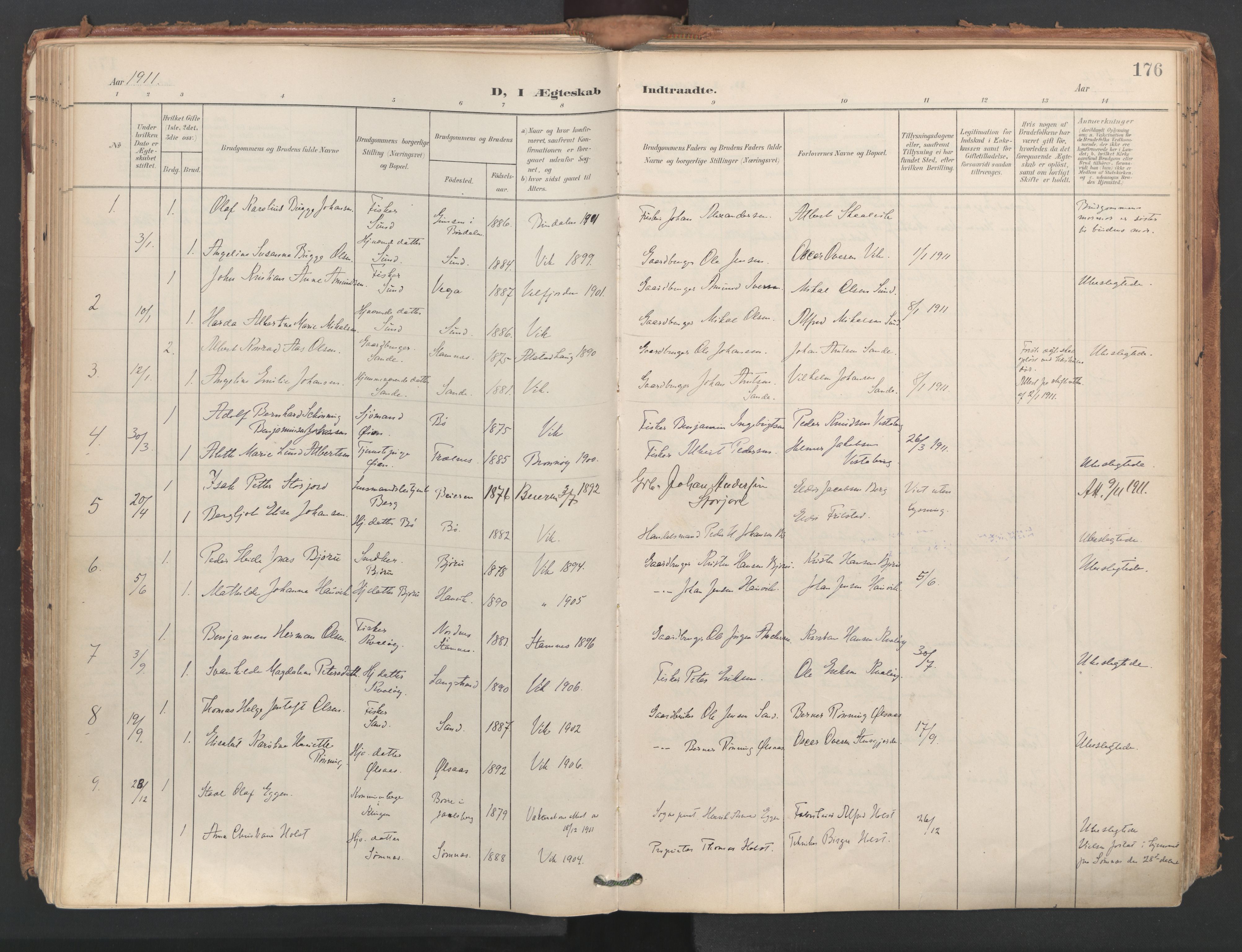 Ministerialprotokoller, klokkerbøker og fødselsregistre - Nordland, SAT/A-1459/812/L0180: Parish register (official) no. 812A09, 1901-1915, p. 176