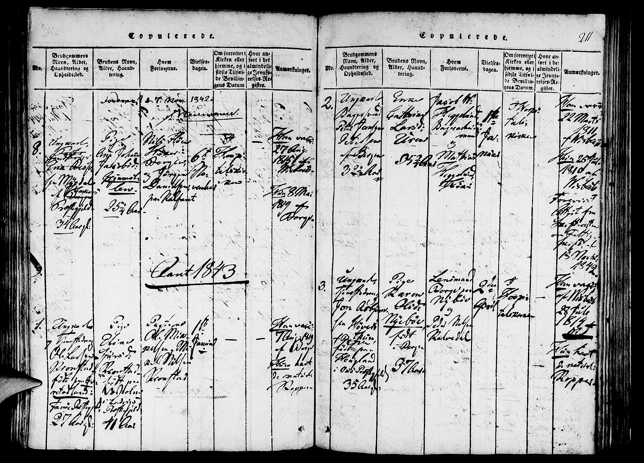 St. Jørgens hospital og Årstad sokneprestembete, SAB/A-99934: Parish register (official) no. A 3, 1815-1843, p. 211