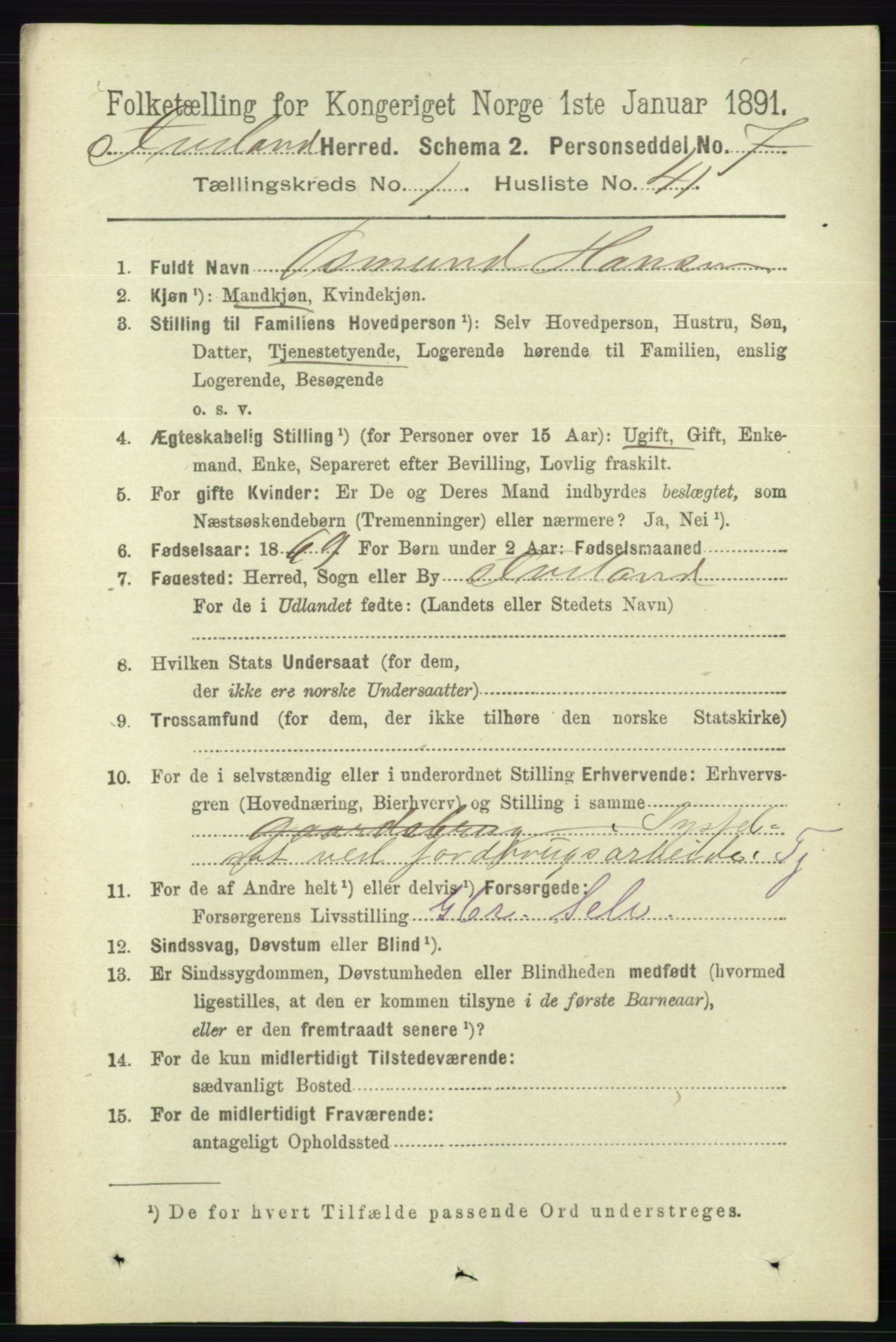 RA, 1891 census for 0935 Iveland, 1891, p. 361