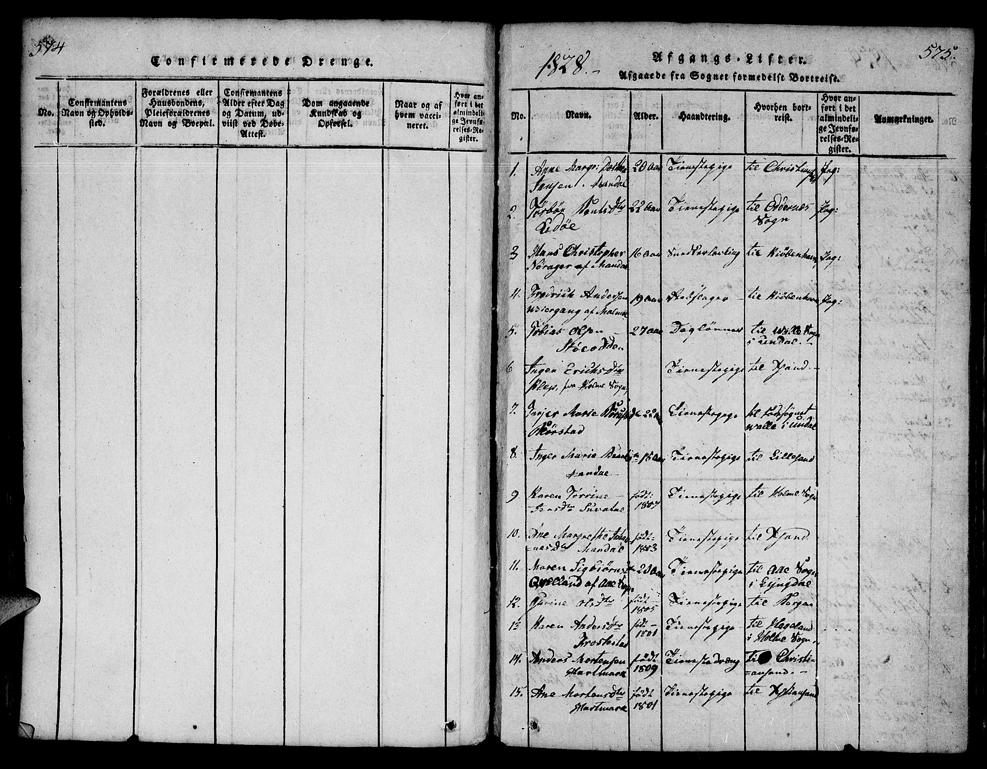 Mandal sokneprestkontor, SAK/1111-0030/F/Fa/Faa/L0010: Parish register (official) no. A 10, 1817-1830, p. 574-575