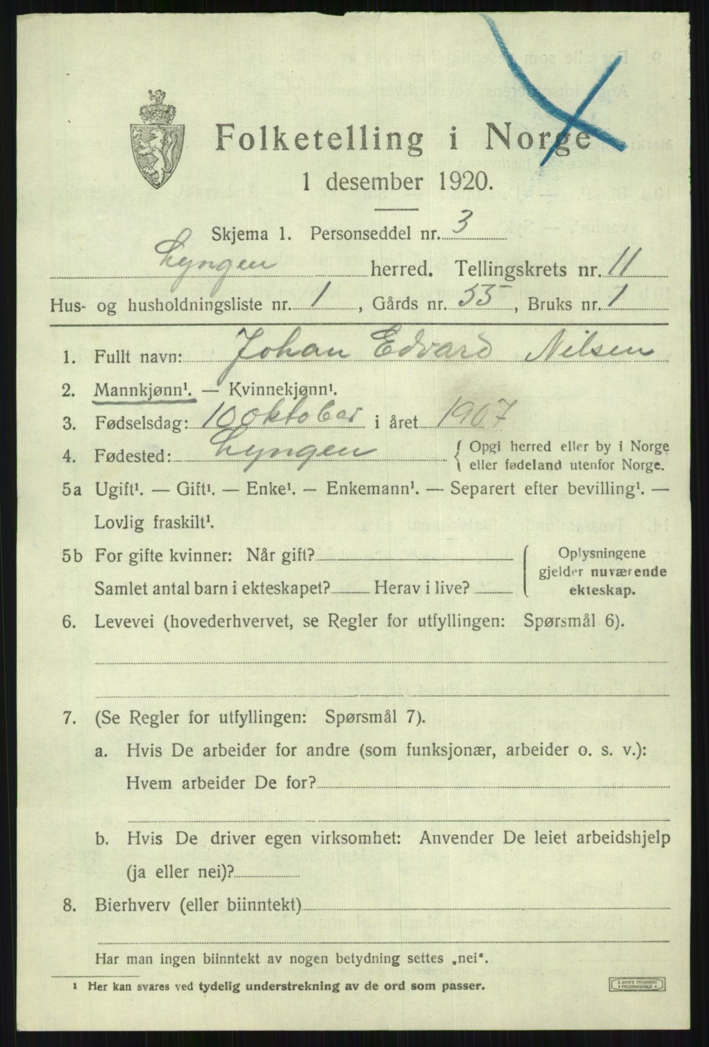 SATØ, 1920 census for Lyngen, 1920, p. 8349