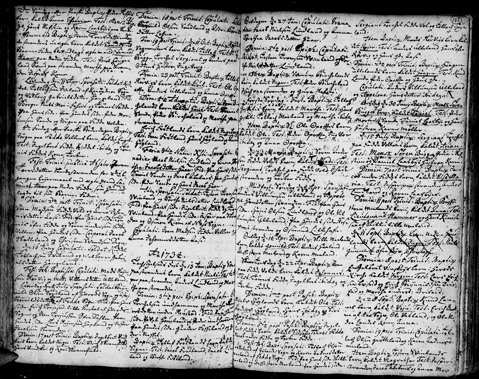 Kvinesdal sokneprestkontor, SAK/1111-0026/F/Fa/Fab/L0001: Parish register (official) no. A 1 /2, 1710-1788, p. 105