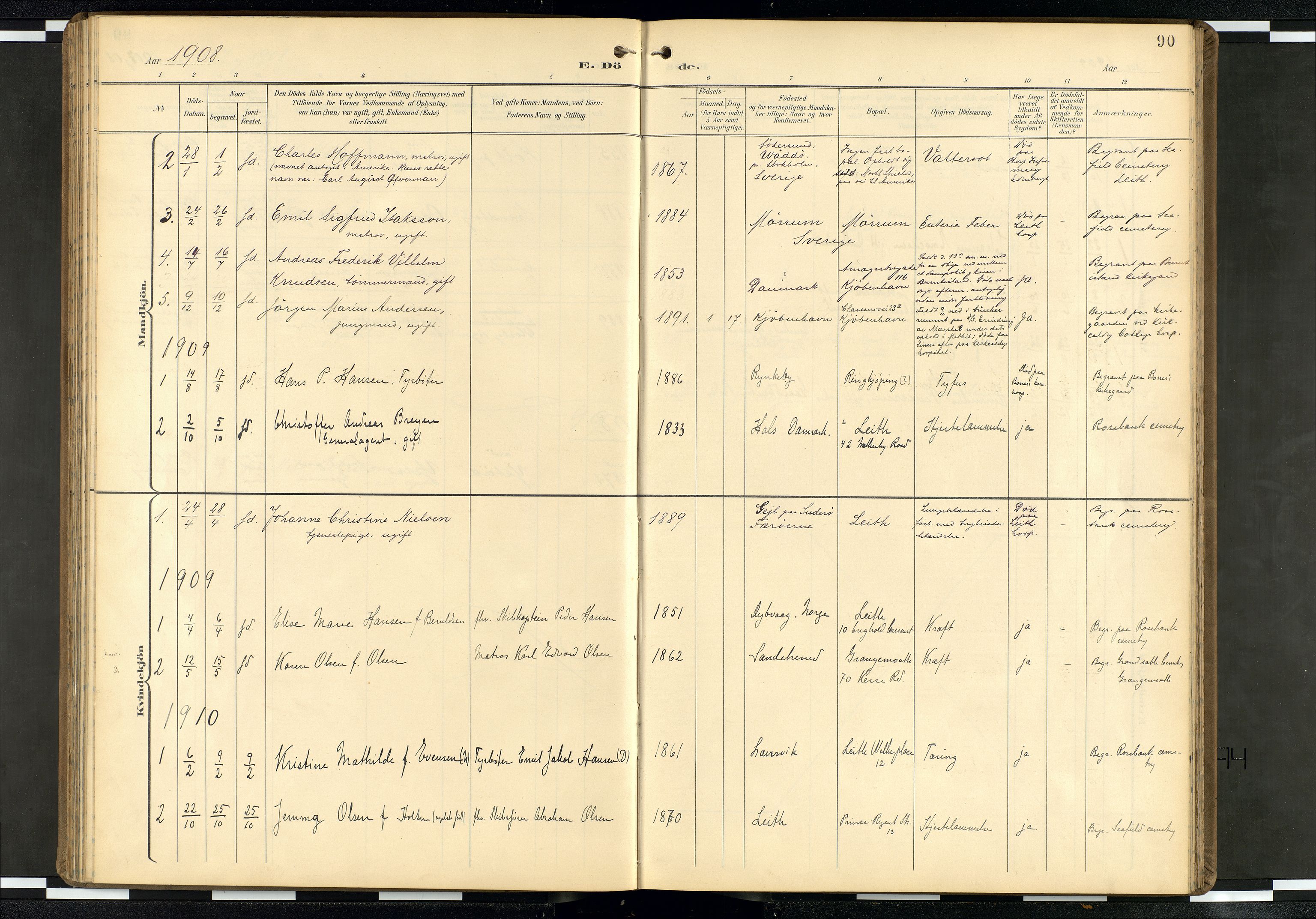 Den norske sjømannsmisjon i utlandet/Skotske havner (Leith, Glasgow), SAB/SAB/PA-0100/H/Ha/Haa/L0004: Parish register (official) no. A 4, 1899-1949, p. 89b-90a