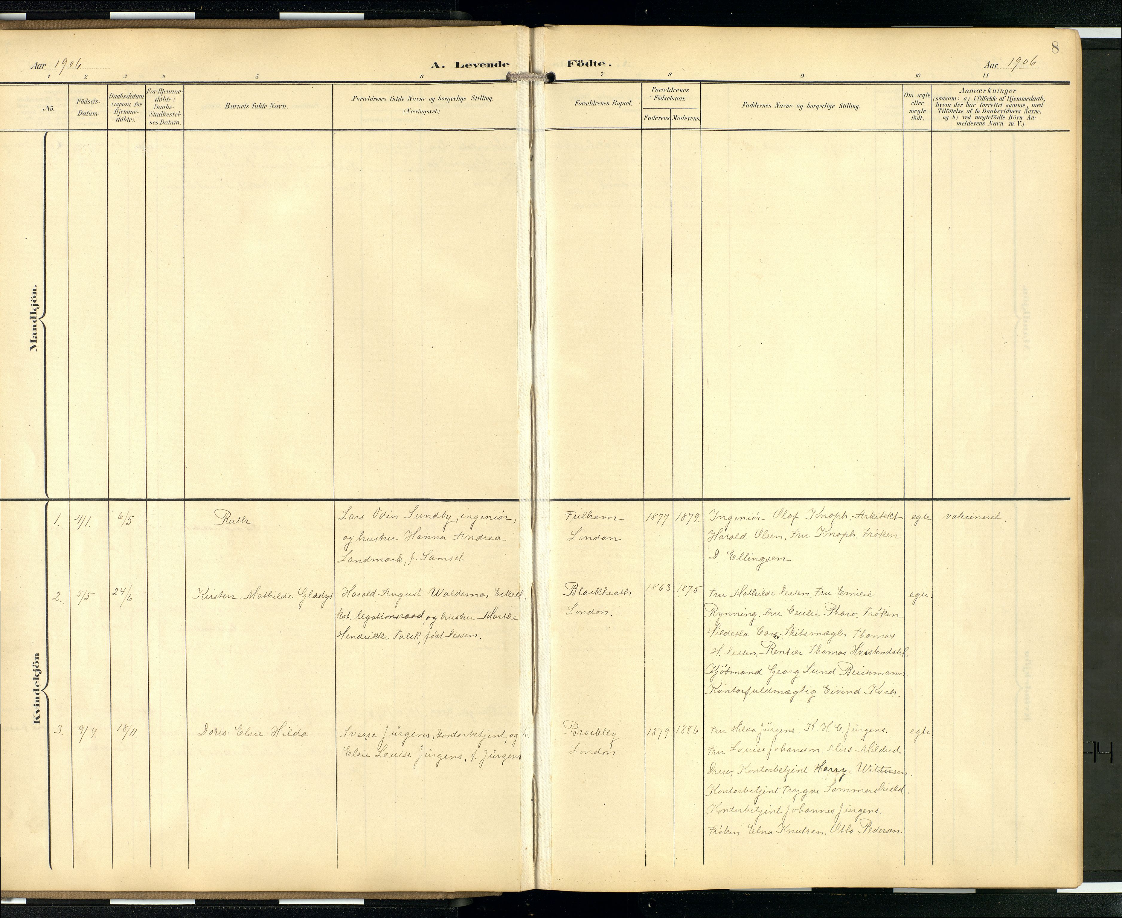  Den norske sjømannsmisjon i utlandet/London m/bistasjoner, SAB/SAB/PA-0103/H/Ha/L0003: Parish register (official) no. A 3, 1903-1934, p. 7b-8a
