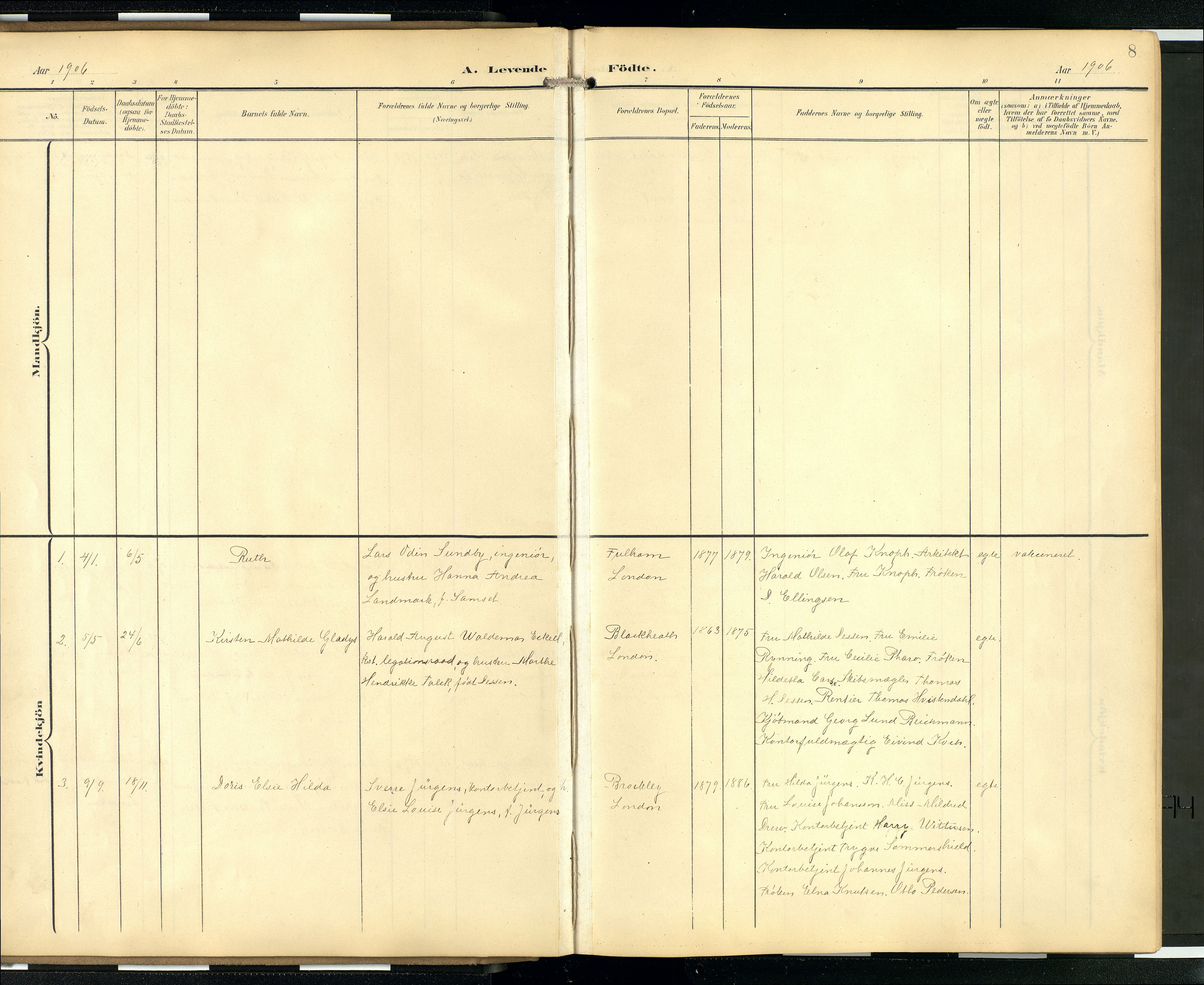 Den norske sjømannsmisjon i utlandet/London m/bistasjoner, AV/SAB-SAB/PA-0103/H/Ha/L0003: Parish register (official) no. A 3, 1903-1934, p. 7b-8a