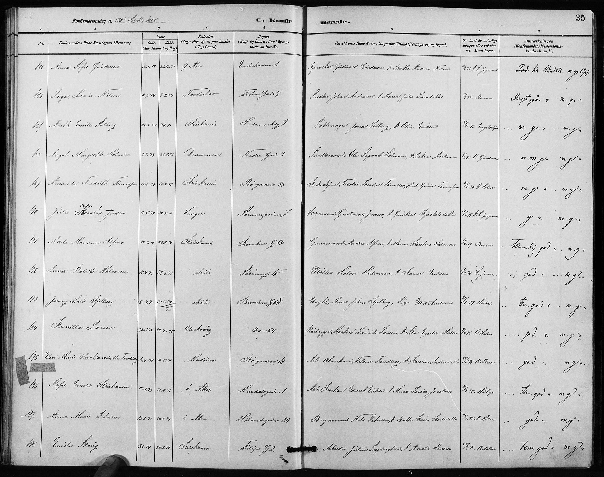 Kampen prestekontor Kirkebøker, SAO/A-10853/F/Fa/L0004: Parish register (official) no. I 4, 1885-1892, p. 35