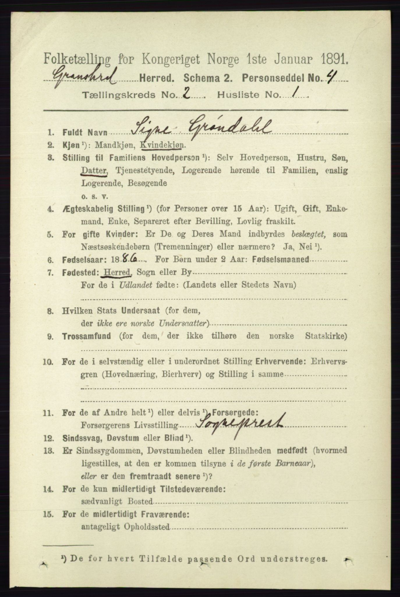 RA, 1891 census for 0824 Gransherad, 1891, p. 290