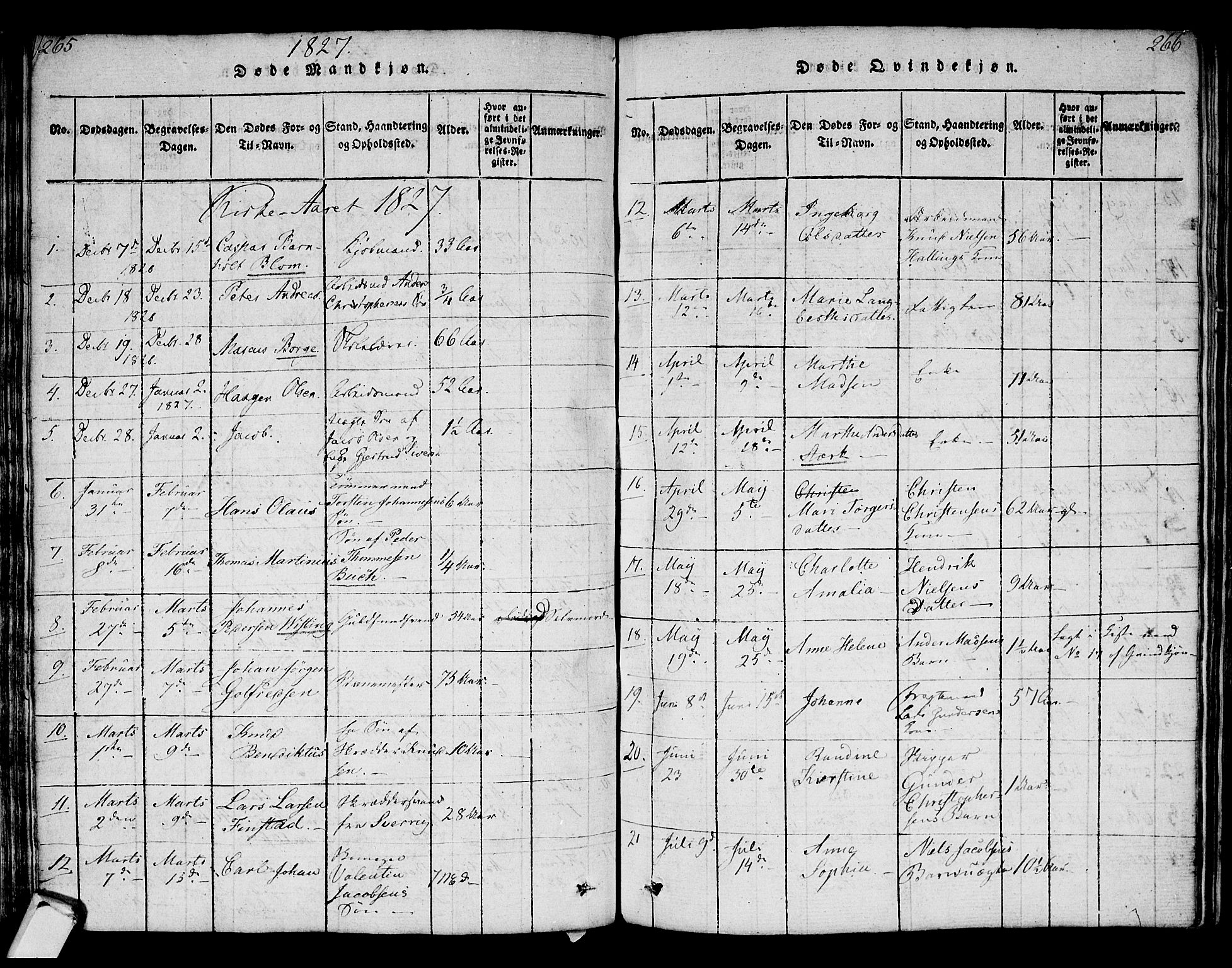 Strømsø kirkebøker, AV/SAKO-A-246/F/Fa/L0011: Parish register (official) no. I 11, 1815-1829, p. 265-266