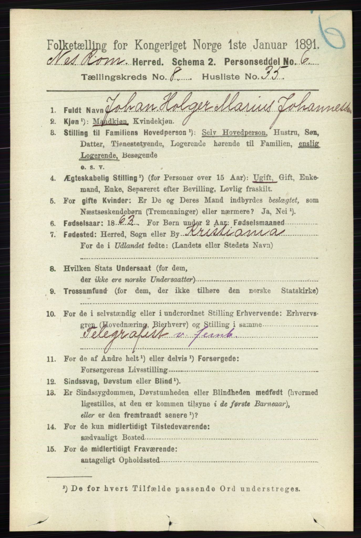 RA, 1891 census for 0236 Nes, 1891, p. 4829