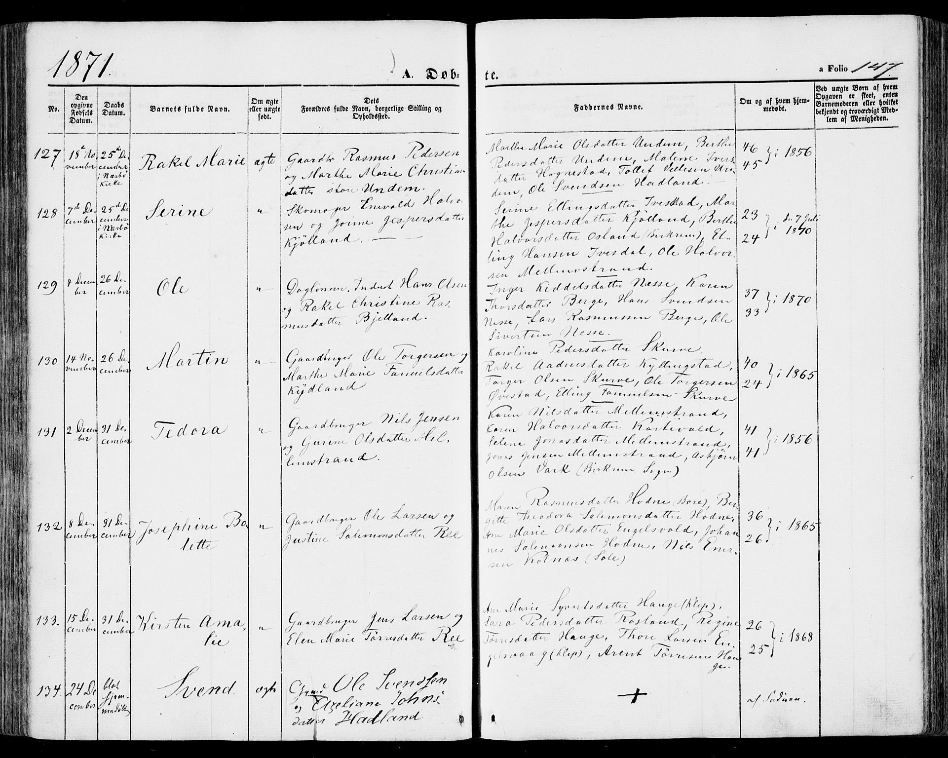 Lye sokneprestkontor, SAST/A-101794/001/30BA/L0007: Parish register (official) no. A 6, 1856-1871, p. 147