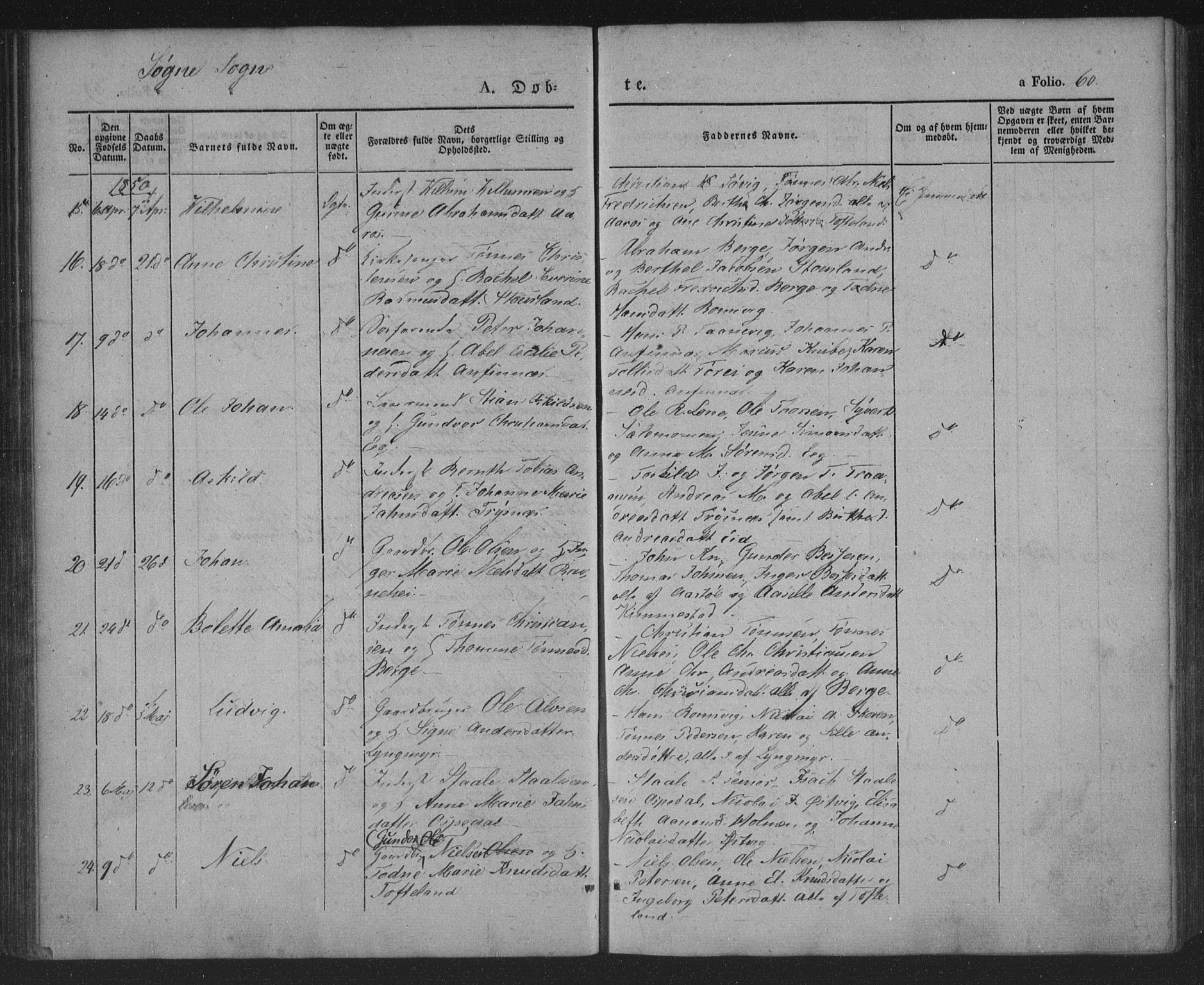 Søgne sokneprestkontor, AV/SAK-1111-0037/F/Fa/Fab/L0009: Parish register (official) no. A 9, 1838-1853, p. 60