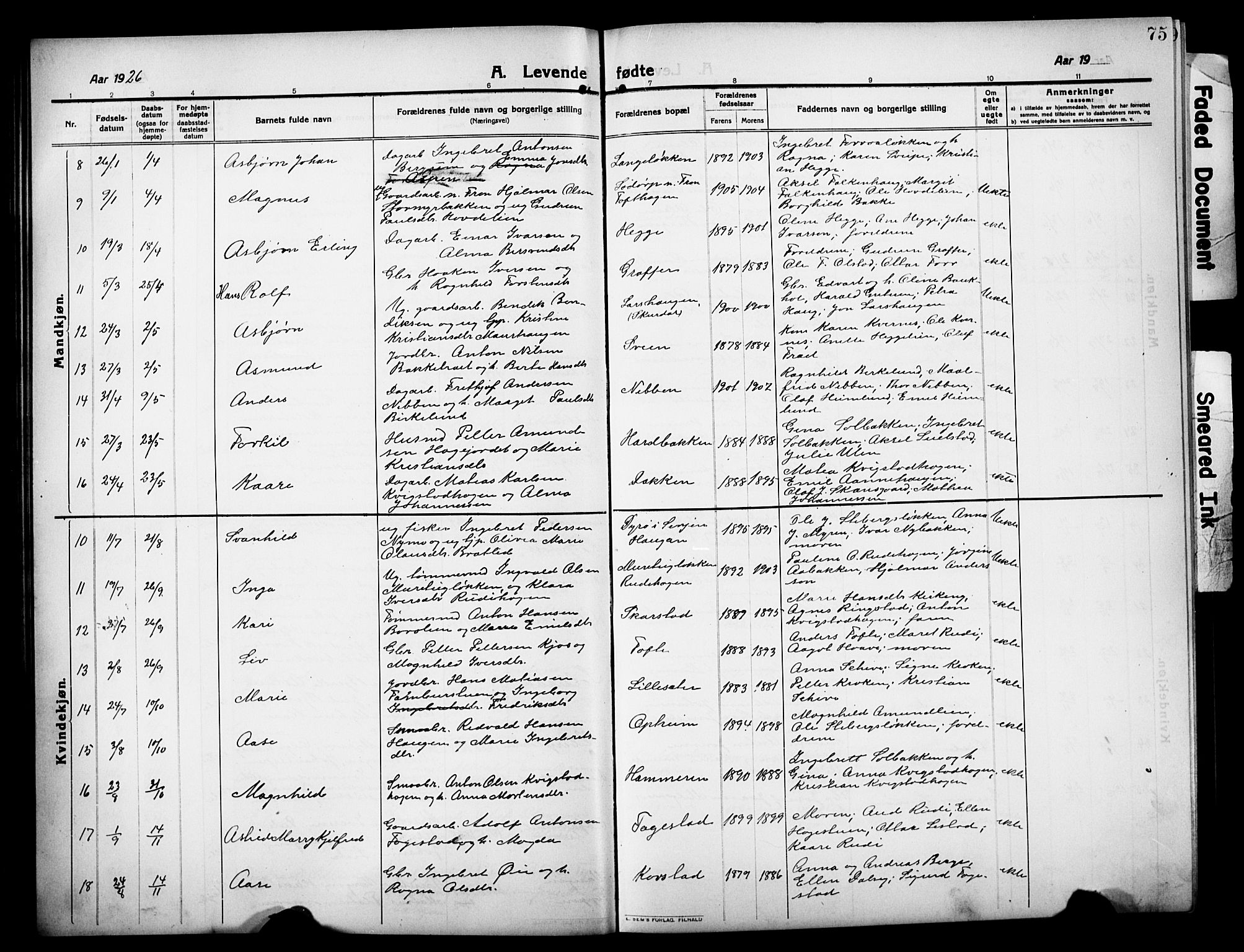 Sør-Fron prestekontor, SAH/PREST-010/H/Ha/Hab/L0005: Parish register (copy) no. 5, 1912-1930, p. 75