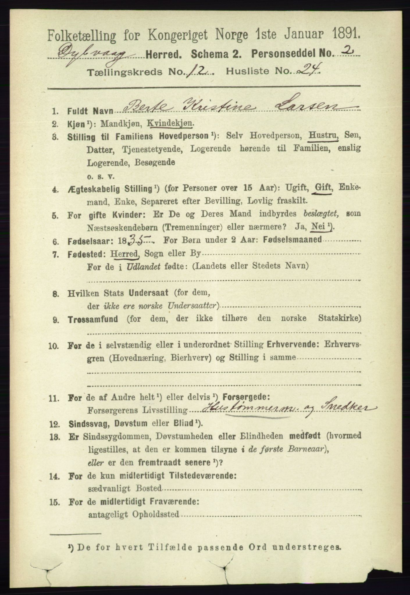 RA, 1891 census for 0915 Dypvåg, 1891, p. 4883