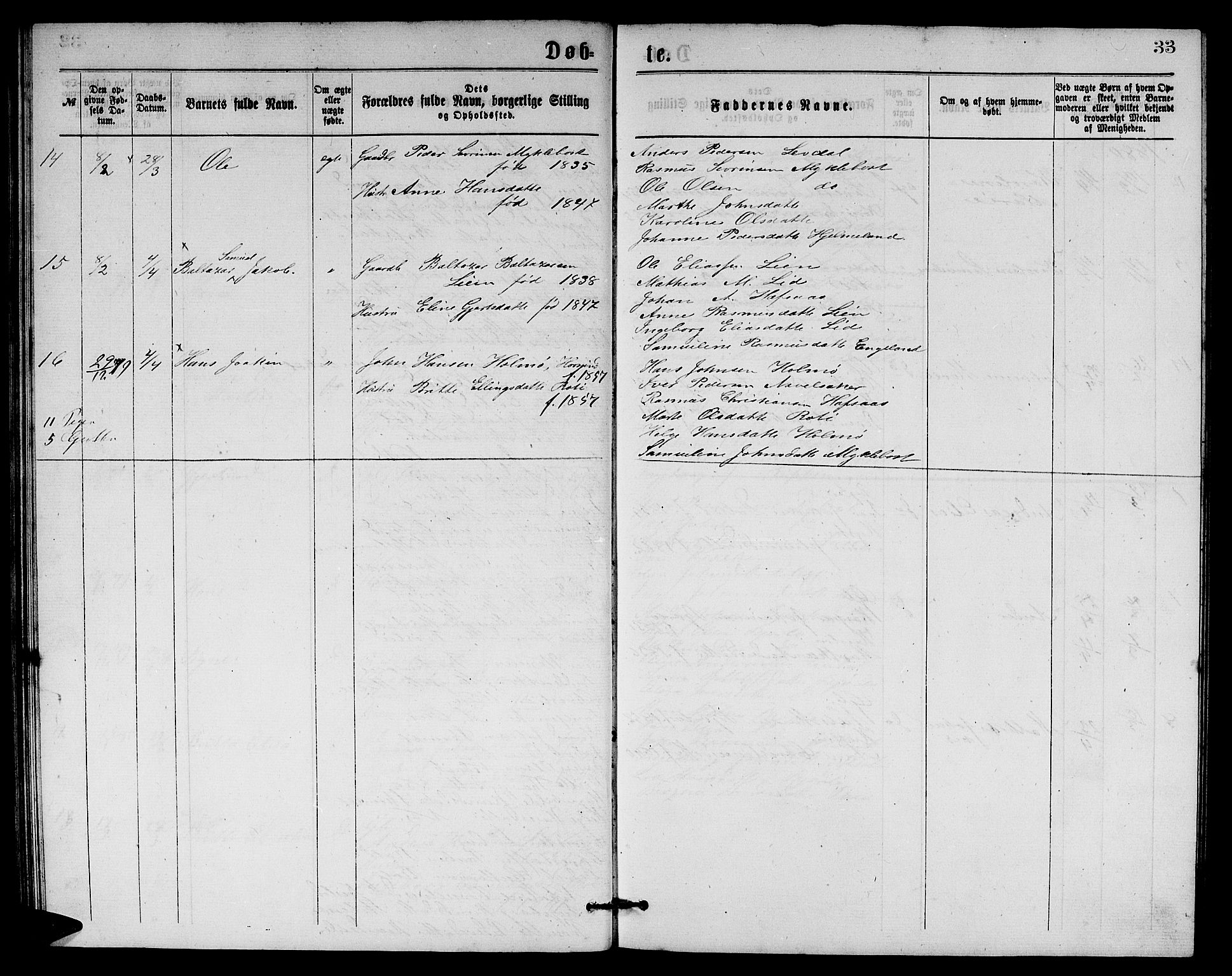 Eid sokneprestembete, AV/SAB-A-82301/H/Hab/Habb/L0001: Parish register (copy) no. B 1, 1877-1882, p. 33