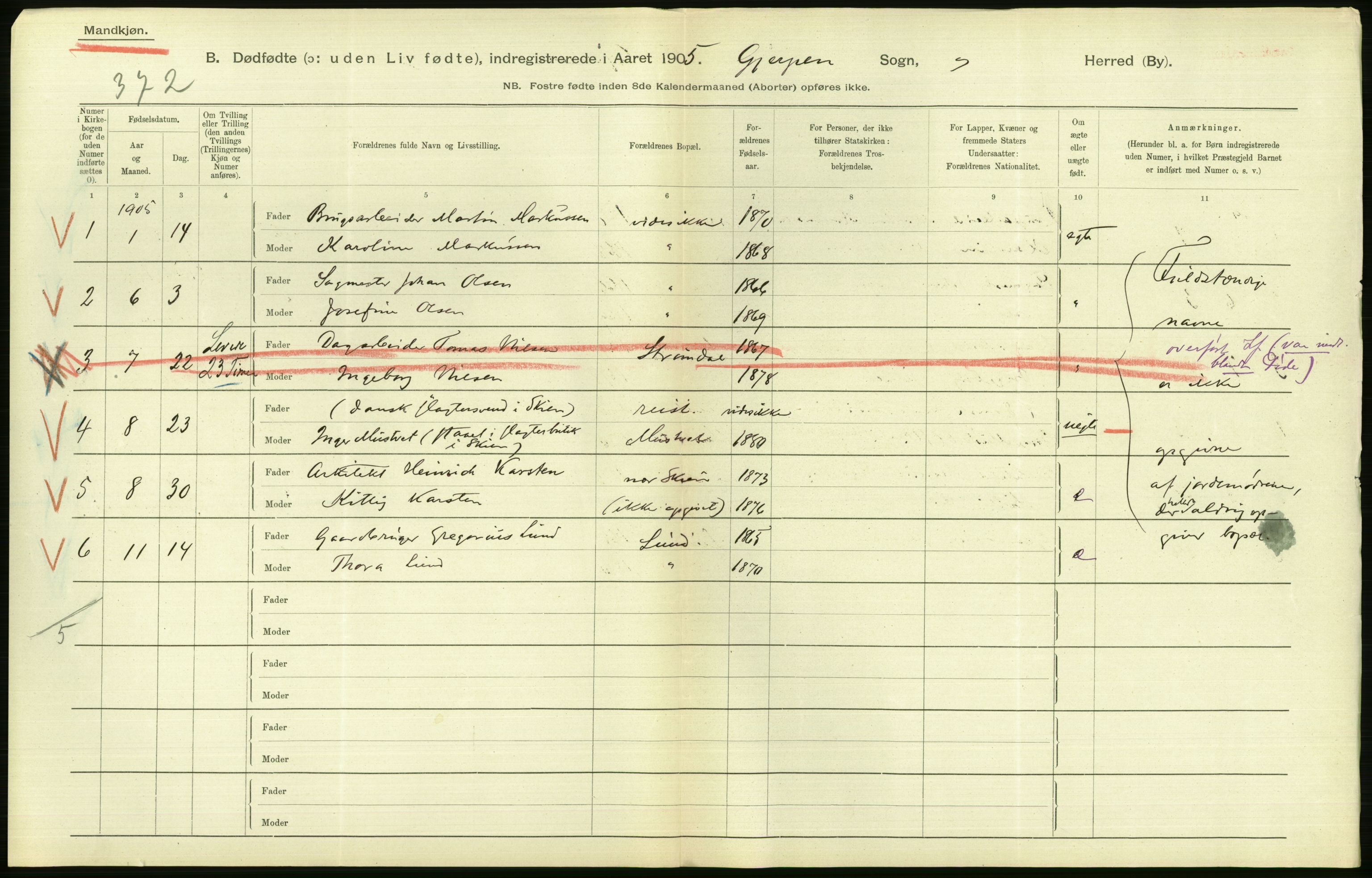 Statistisk sentralbyrå, Sosiodemografiske emner, Befolkning, RA/S-2228/D/Df/Dfa/Dfac/L0017: Bratsberg amt: Døde, dødfødte, gifte. Bygder., 1905, p. 430