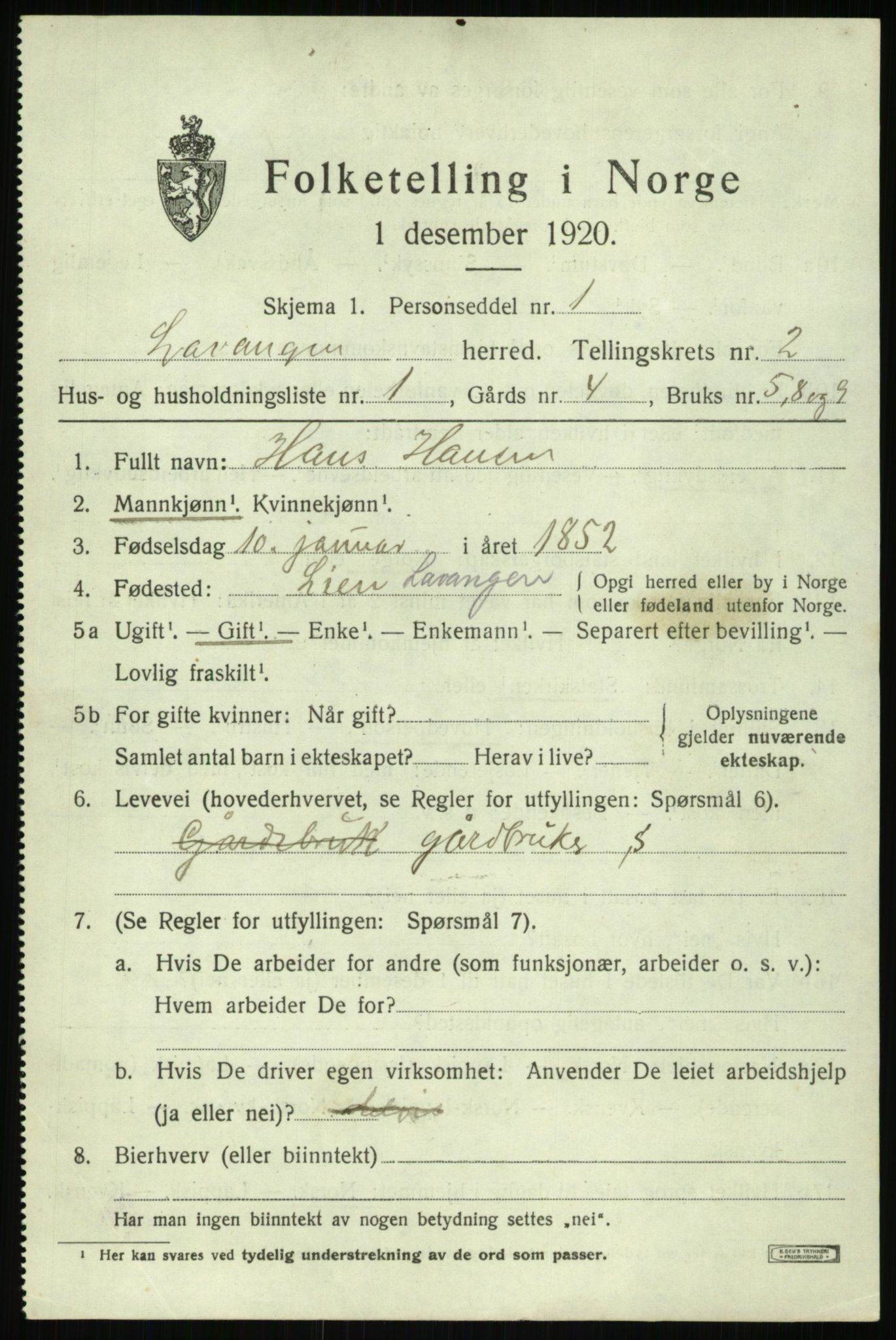 SATØ, 1920 census for Lavangen, 1920, p. 933