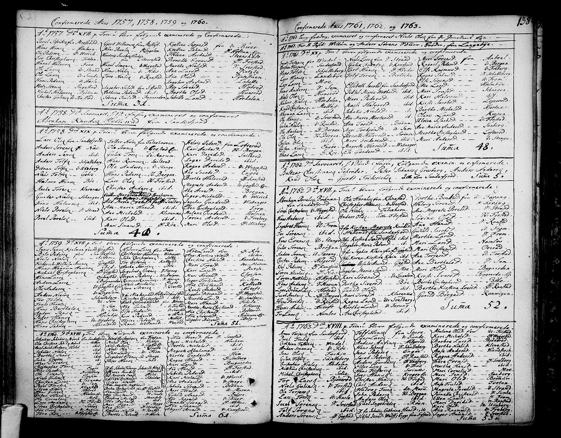 Sandar kirkebøker, AV/SAKO-A-243/F/Fa/L0002: Parish register (official) no. 2, 1733-1788, p. 138