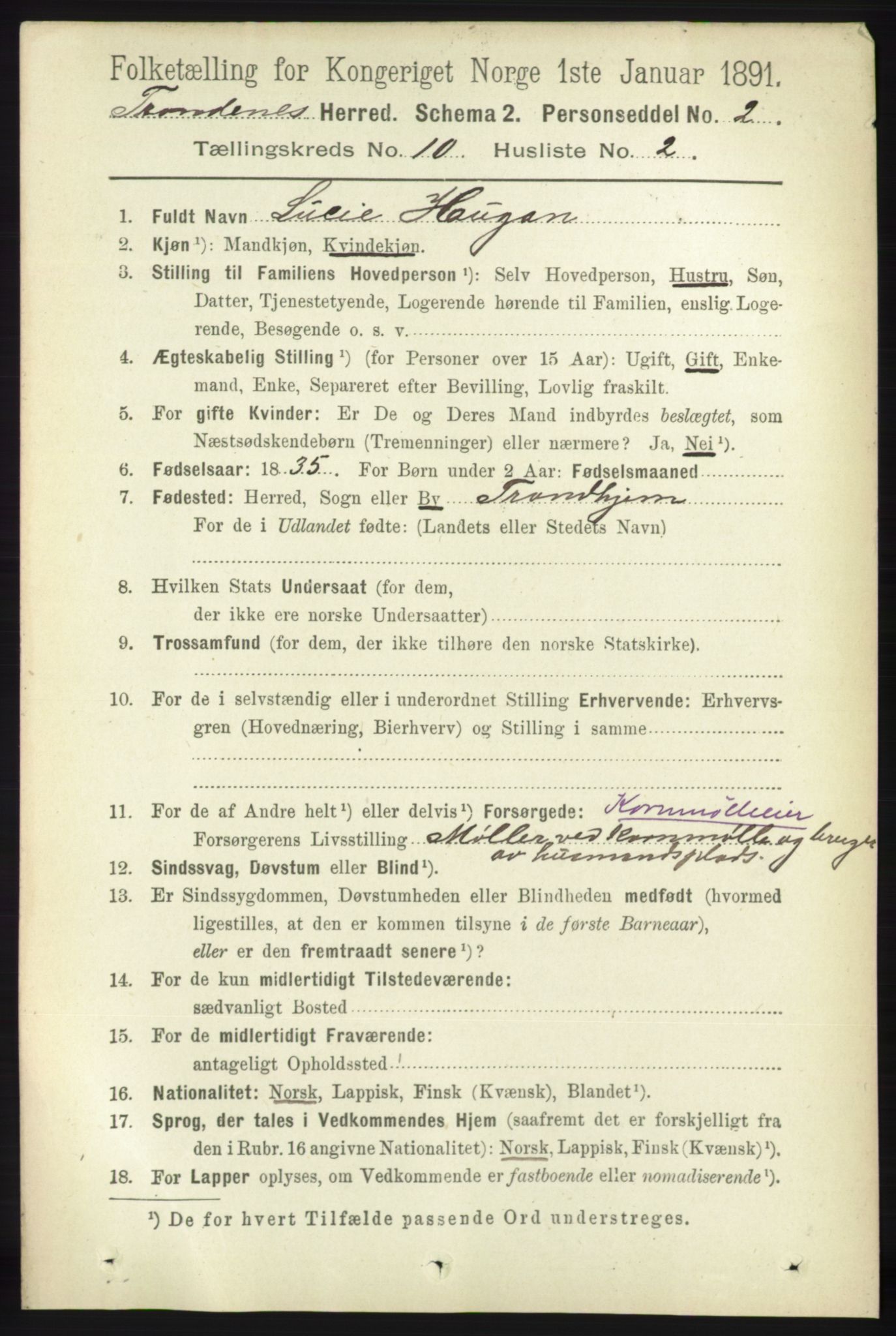 RA, 1891 census for 1914 Trondenes, 1891, p. 7511