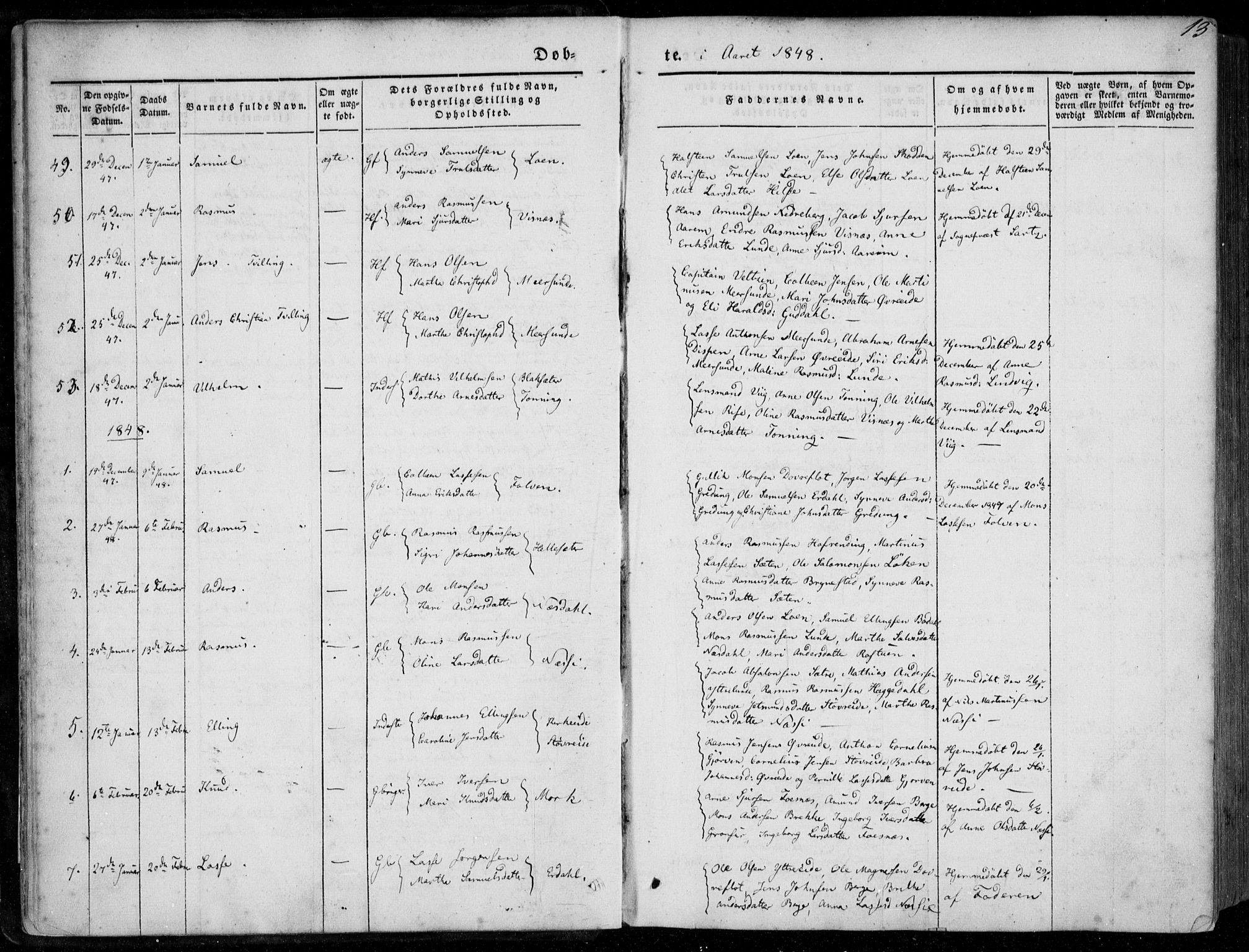 Stryn Sokneprestembete, AV/SAB-A-82501: Parish register (official) no. A 2, 1844-1861, p. 13