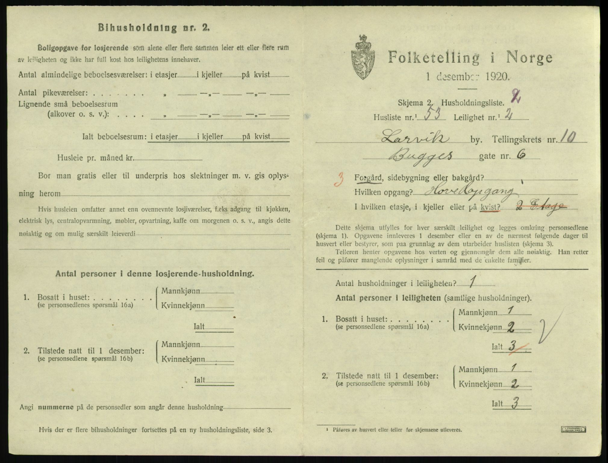 SAKO, 1920 census for Larvik, 1920, p. 7654