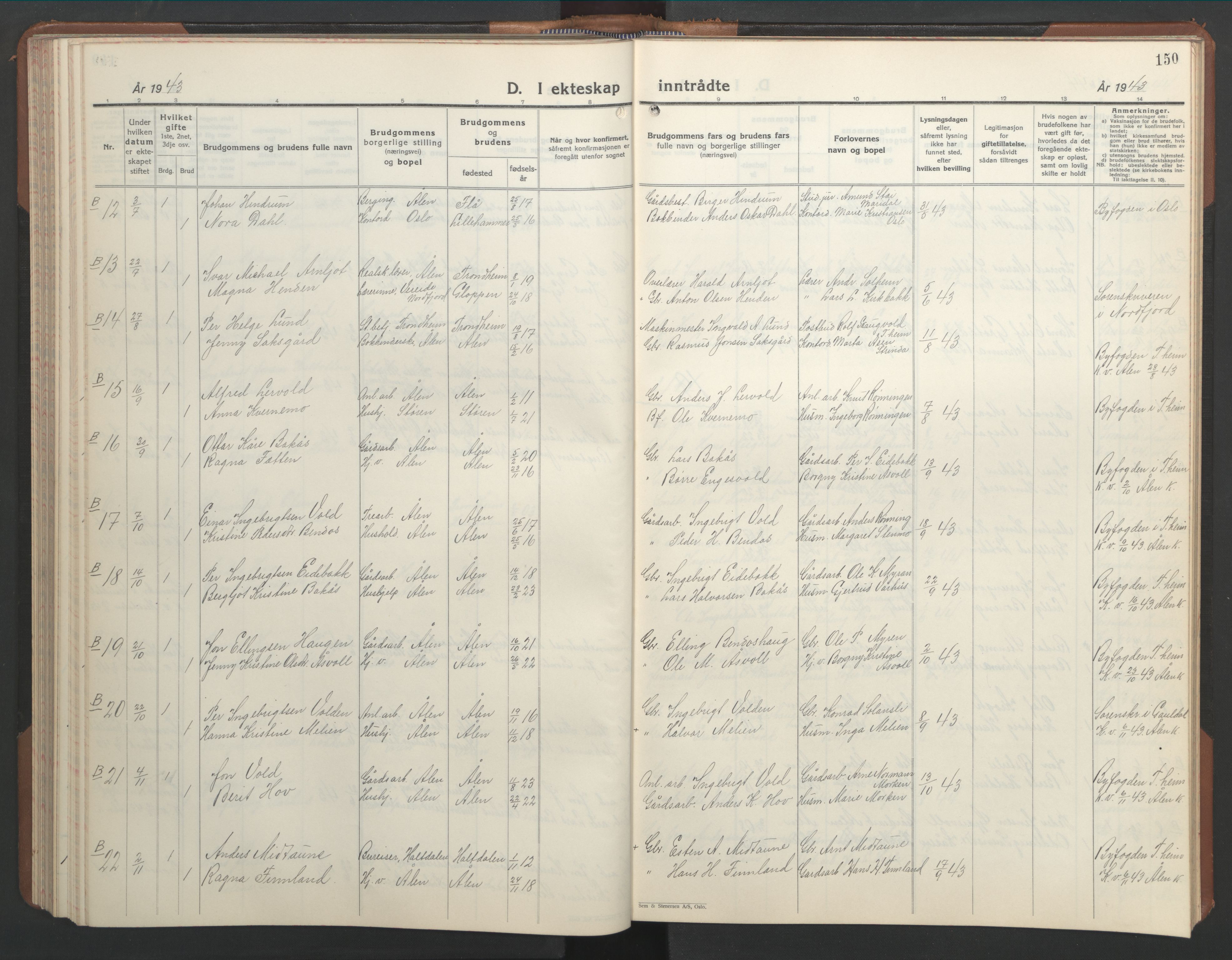 Ministerialprotokoller, klokkerbøker og fødselsregistre - Sør-Trøndelag, SAT/A-1456/686/L0986: Parish register (copy) no. 686C02, 1933-1950, p. 150