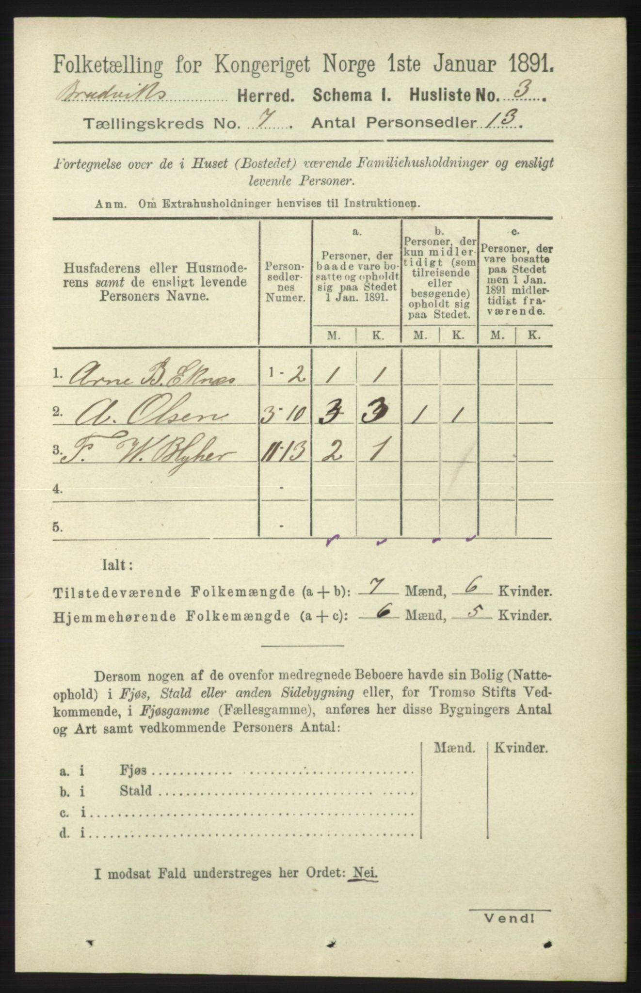 RA, 1891 census for 1251 Bruvik, 1891, p. 2019