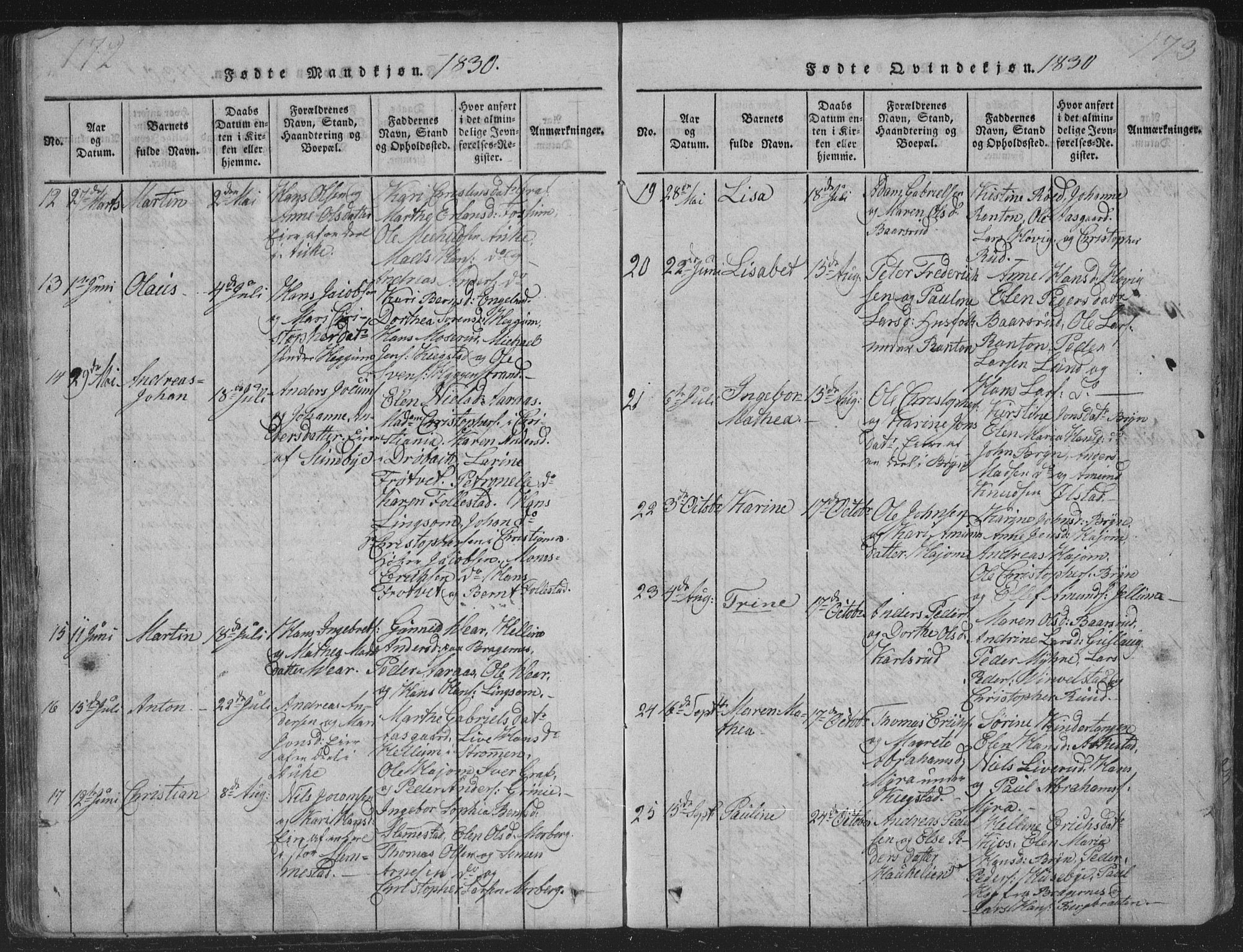 Røyken kirkebøker, AV/SAKO-A-241/G/Ga/L0003: Parish register (copy) no. 3, 1814-1856, p. 172-173