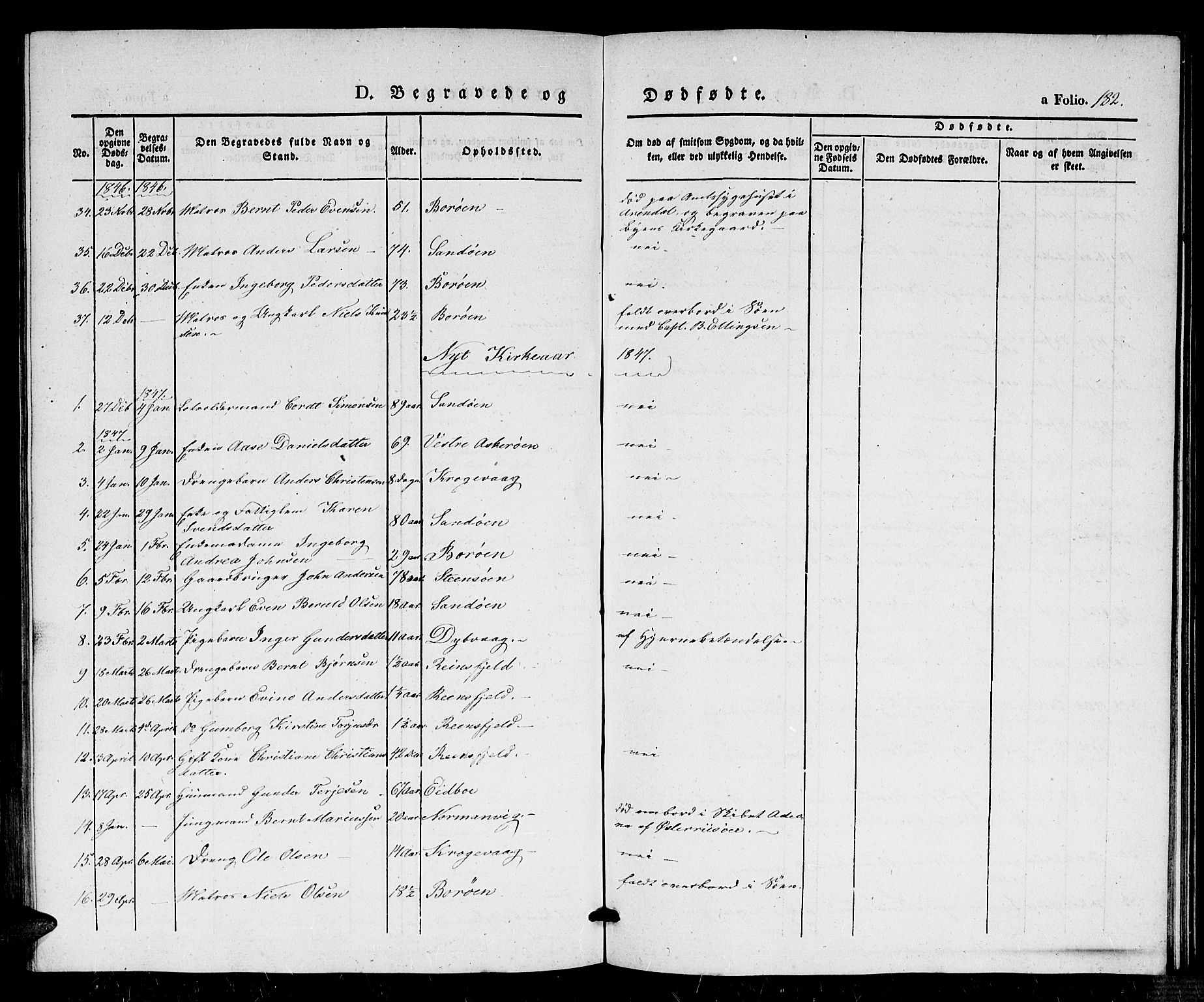 Dypvåg sokneprestkontor, AV/SAK-1111-0007/F/Fb/Fba/L0010: Parish register (copy) no. B 10, 1842-1857, p. 182