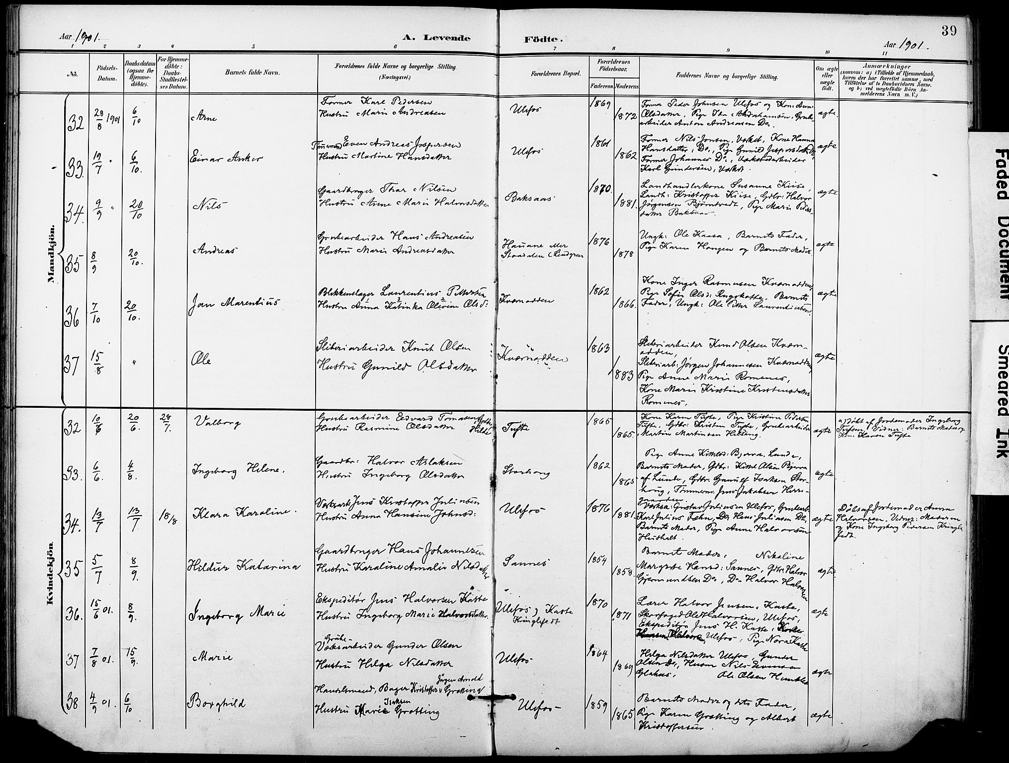 Holla kirkebøker, AV/SAKO-A-272/F/Fa/L0010: Parish register (official) no. 10, 1897-1907, p. 39