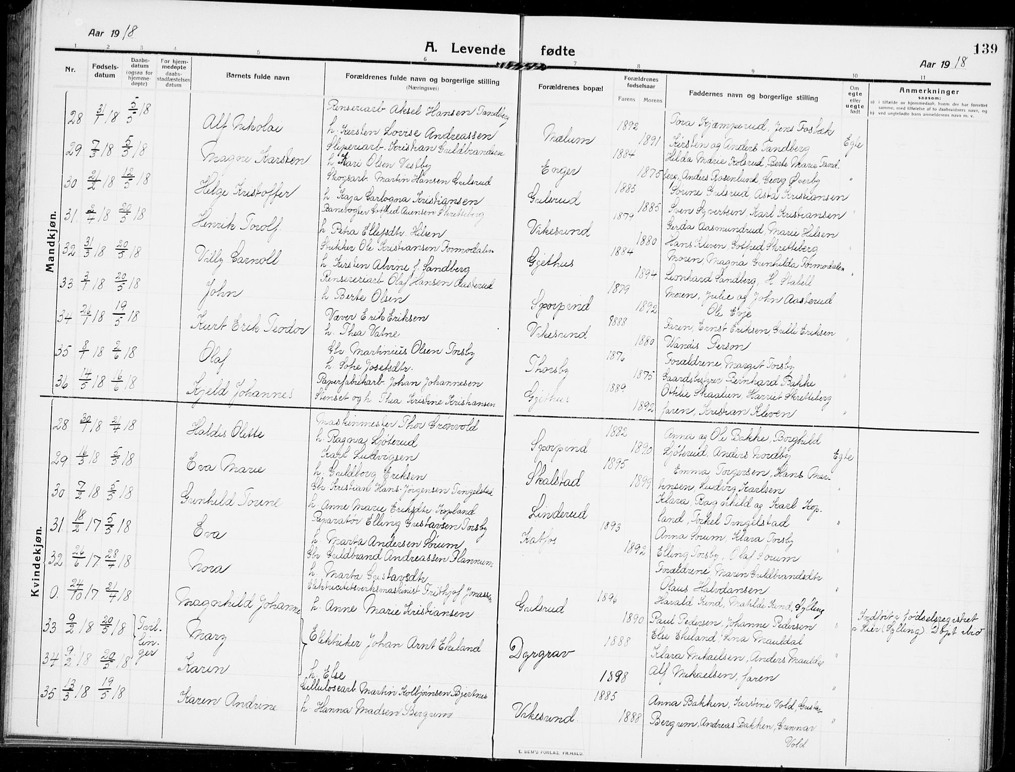 Modum kirkebøker, AV/SAKO-A-234/G/Ga/L0009: Parish register (copy) no. I 9, 1909-1923, p. 139