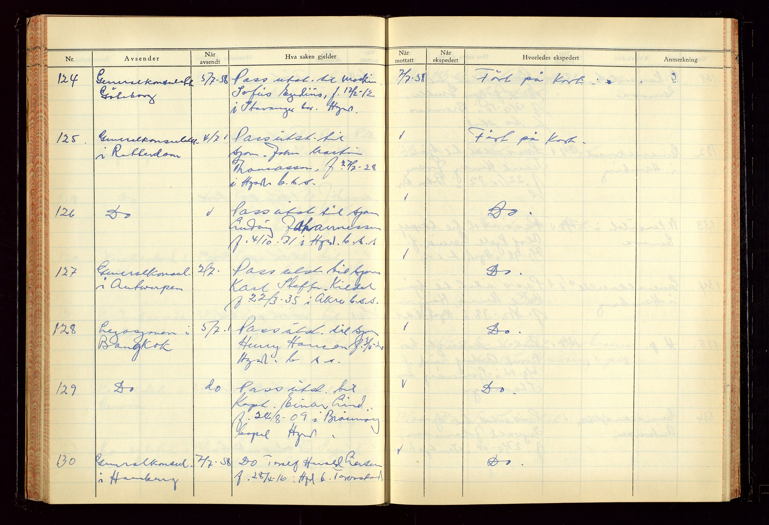 Haugesund politikammer, AV/SAST-A-100440/K/L0007: Passjournal (16 12 53-07 1065), 1953-1965, p. 100