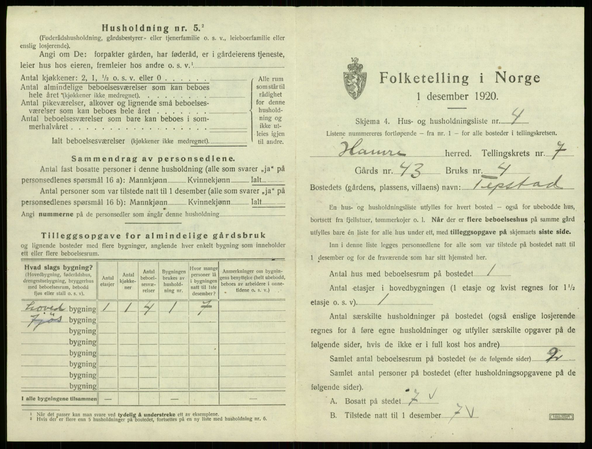 SAB, 1920 census for Hamre, 1920, p. 616