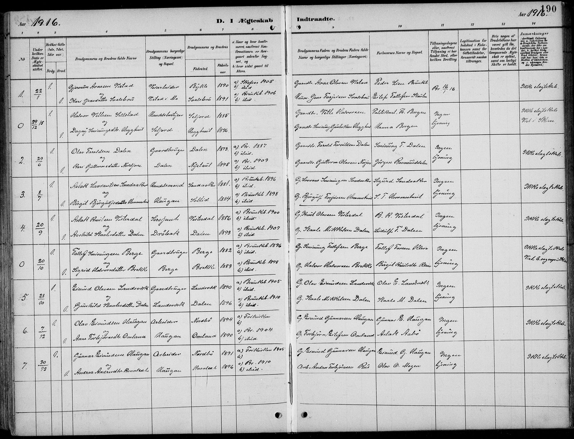 Kviteseid kirkebøker, SAKO/A-276/F/Fb/L0002: Parish register (official) no. II 2, 1882-1916, p. 190