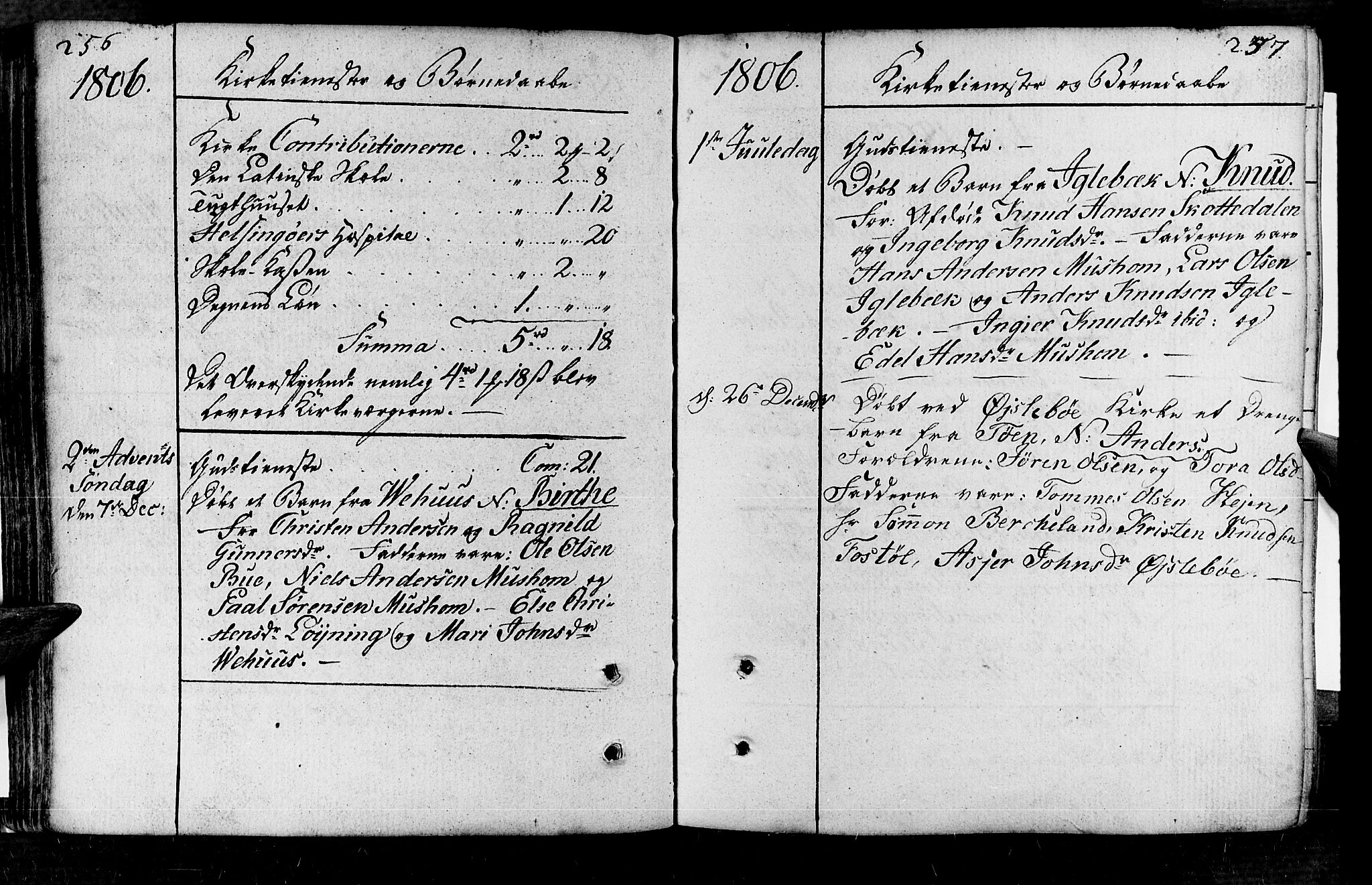 Vennesla sokneprestkontor, AV/SAK-1111-0045/Fa/Fac/L0002: Parish register (official) no. A 2, 1785-1834, p. 256-257