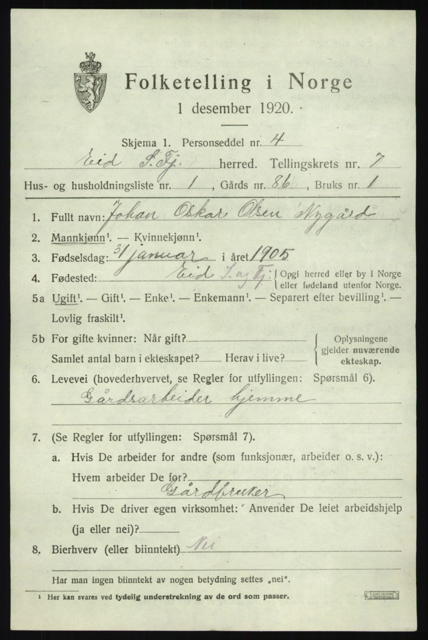 SAB, 1920 census for Eid, 1920, p. 3478